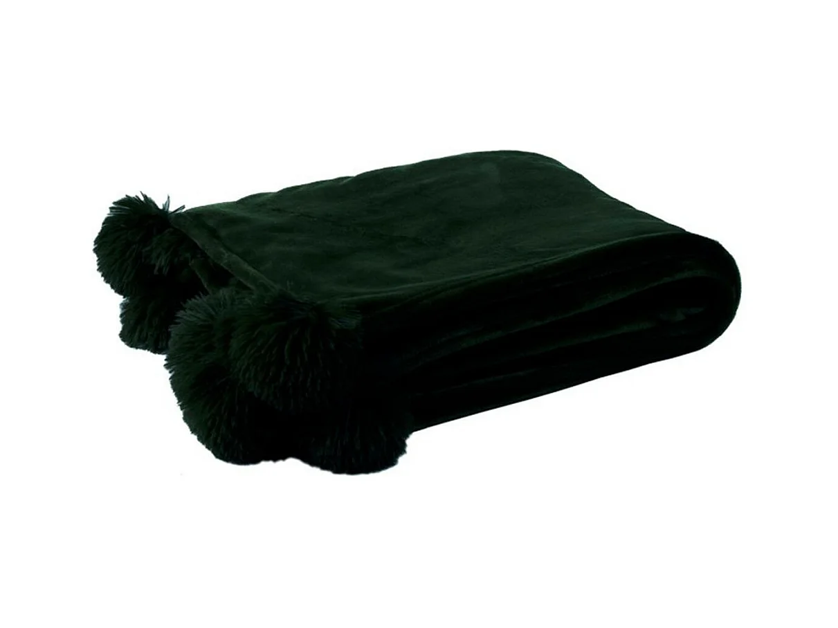 Plaid pompon polyester noir