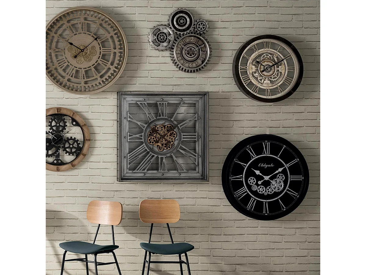 Reloj de pared circular con mecanismos negro/dorado 61x61x7 cm