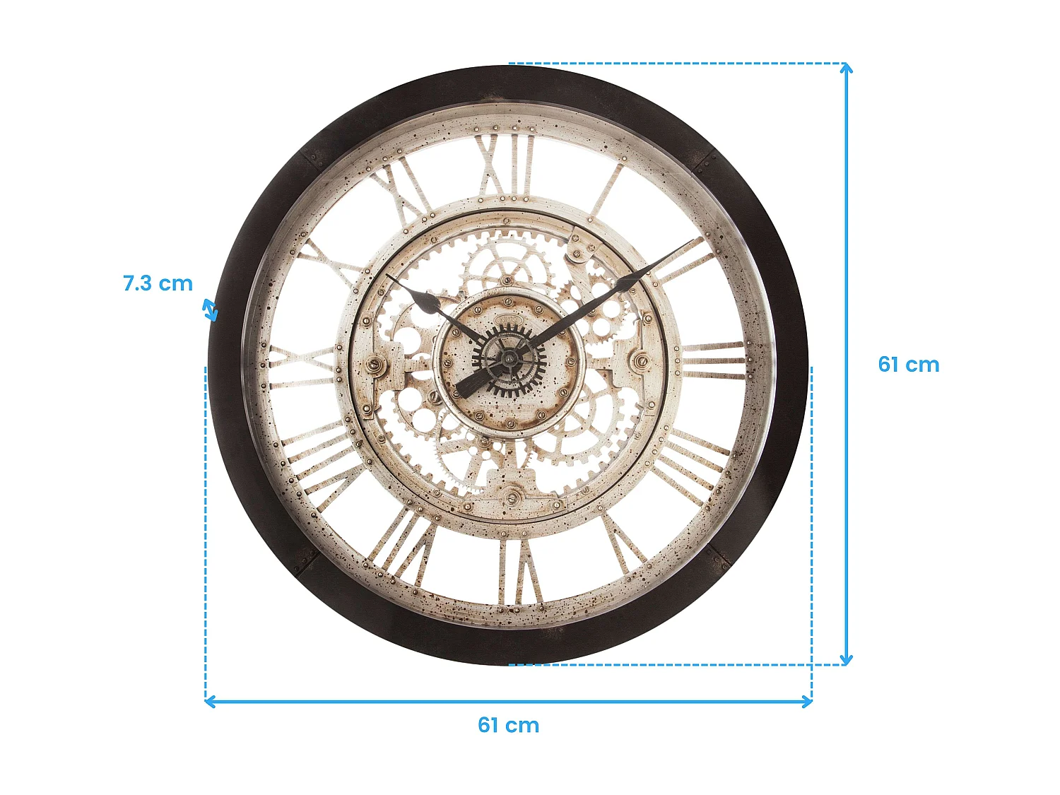 Reloj de pared circular con mecanismos negro/dorado 61x61x7 cm