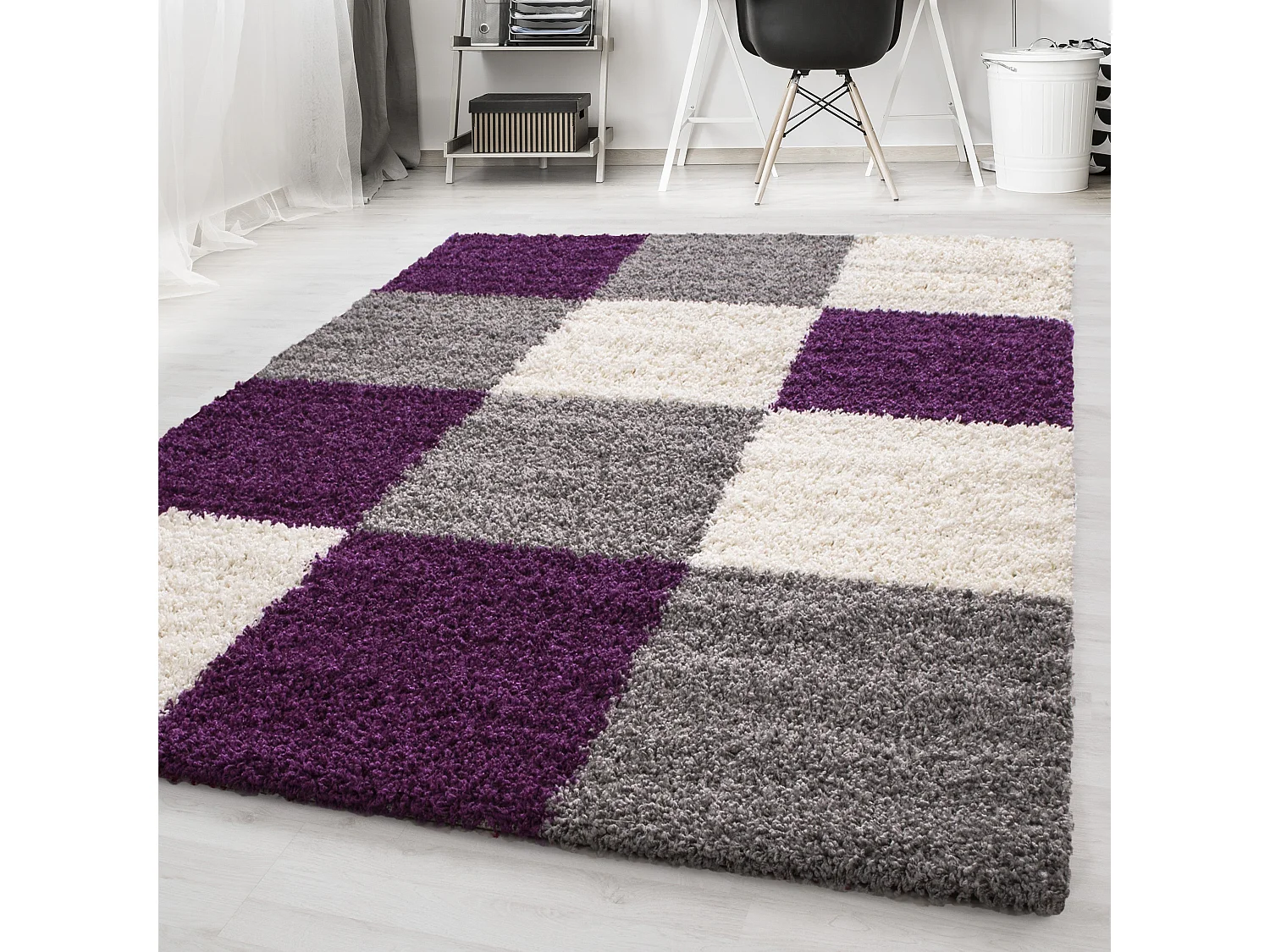 SHAGGY - Tapis à Carreaux - Violet 200 x 290 cm
