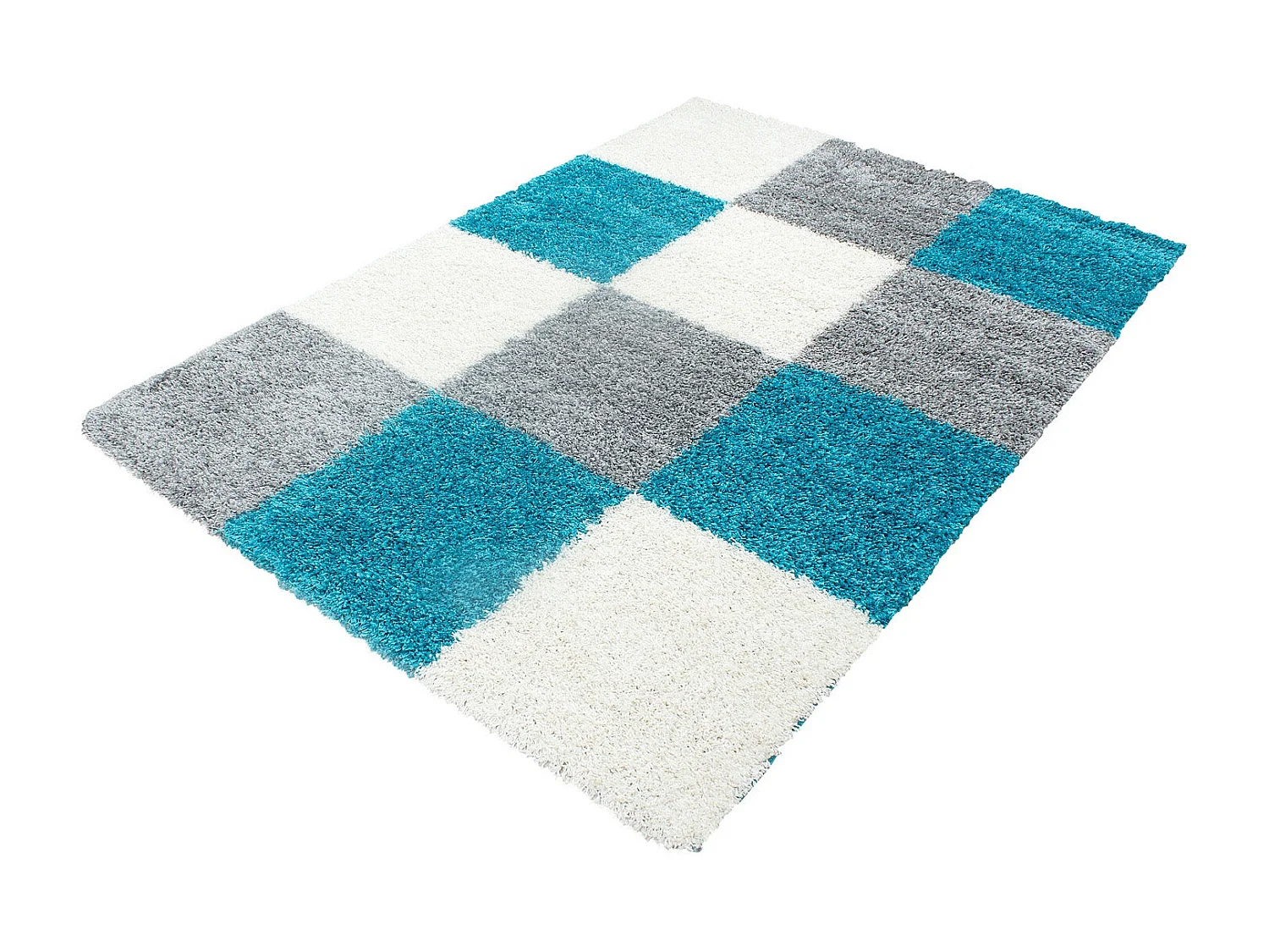 SHAGGY - Tapis à Carreaux - Turquoise 200 x 290 cm