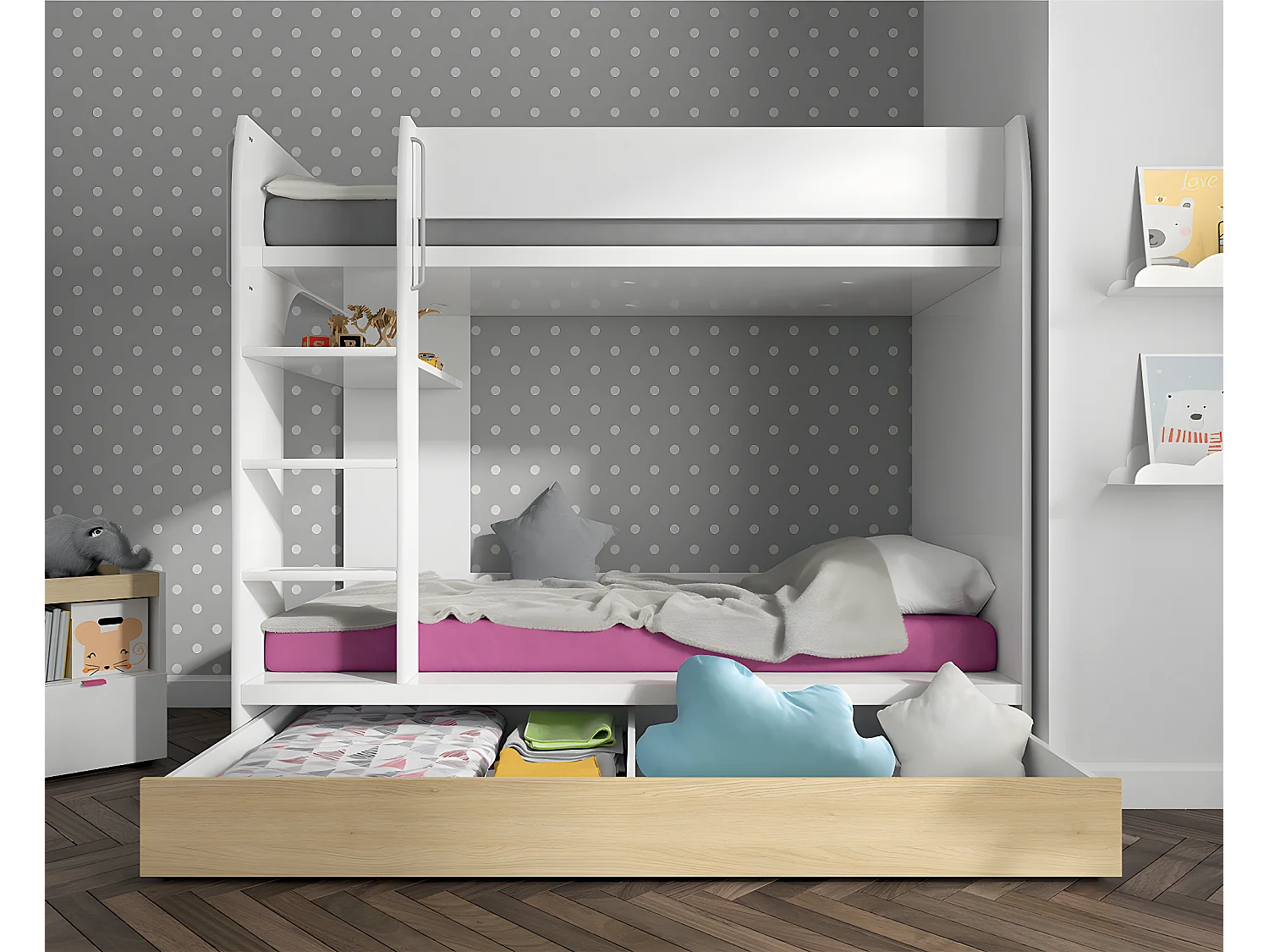 Pop stapelbed wit 80x180 inclusief bodem en lade