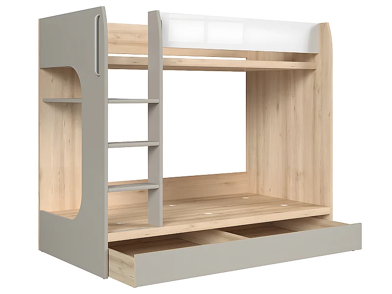 Stapelbed 80x180 inclusief bodem en lade Stella Bois Grijs en Wit