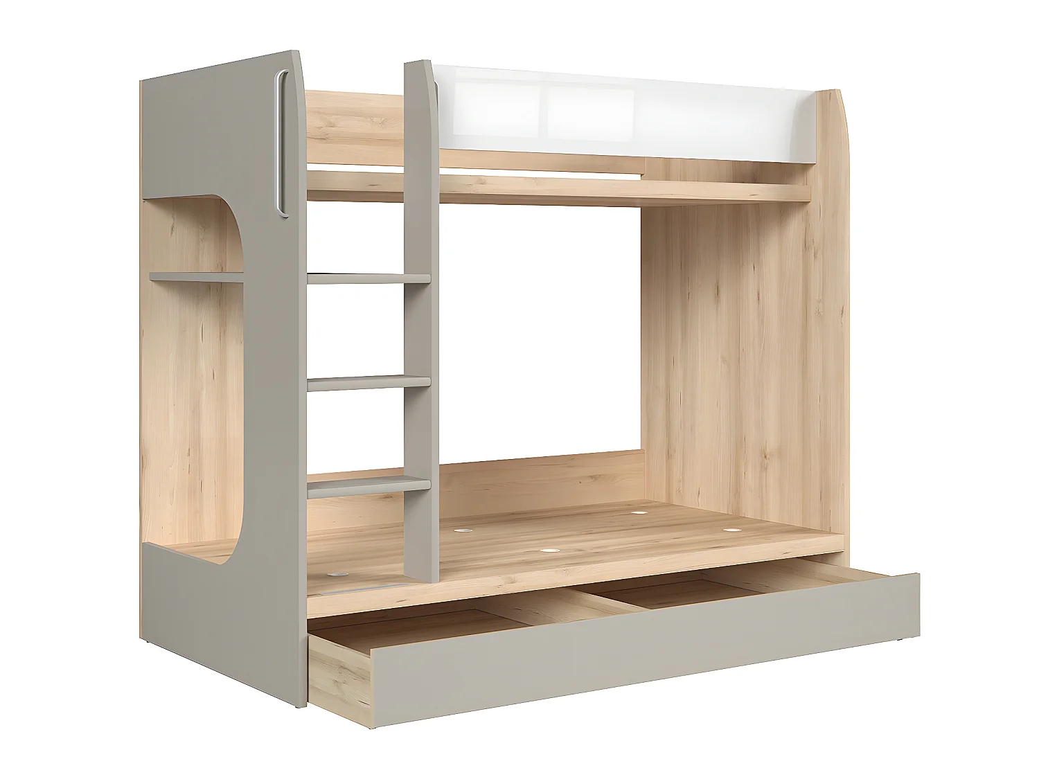 Lit superposé 80x180 sommier et tiroir inclus Stella Bois Gris et Blanc