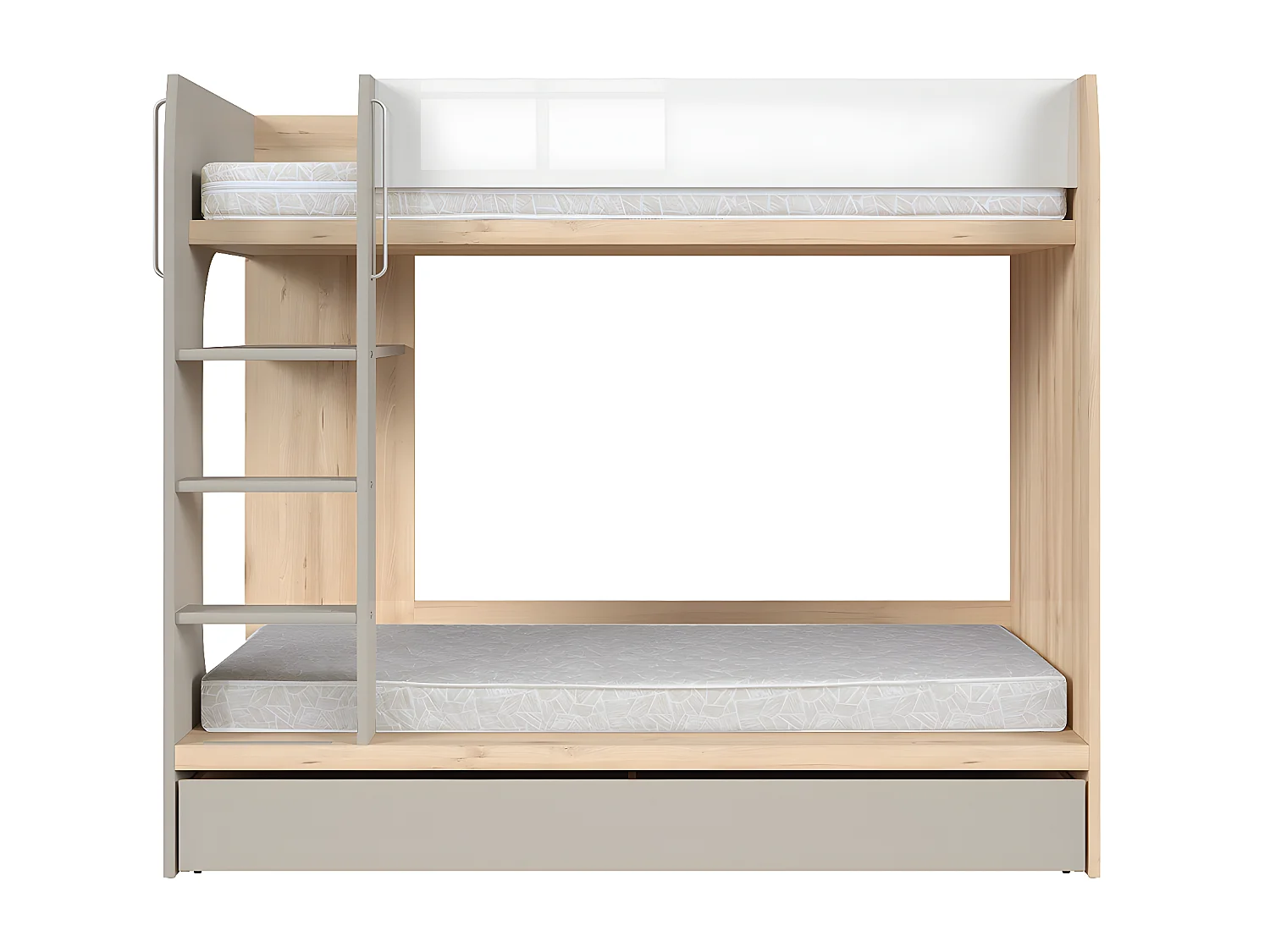 Lit superposé 80x180 sommier et tiroir inclus Stella Bois Gris et Blanc