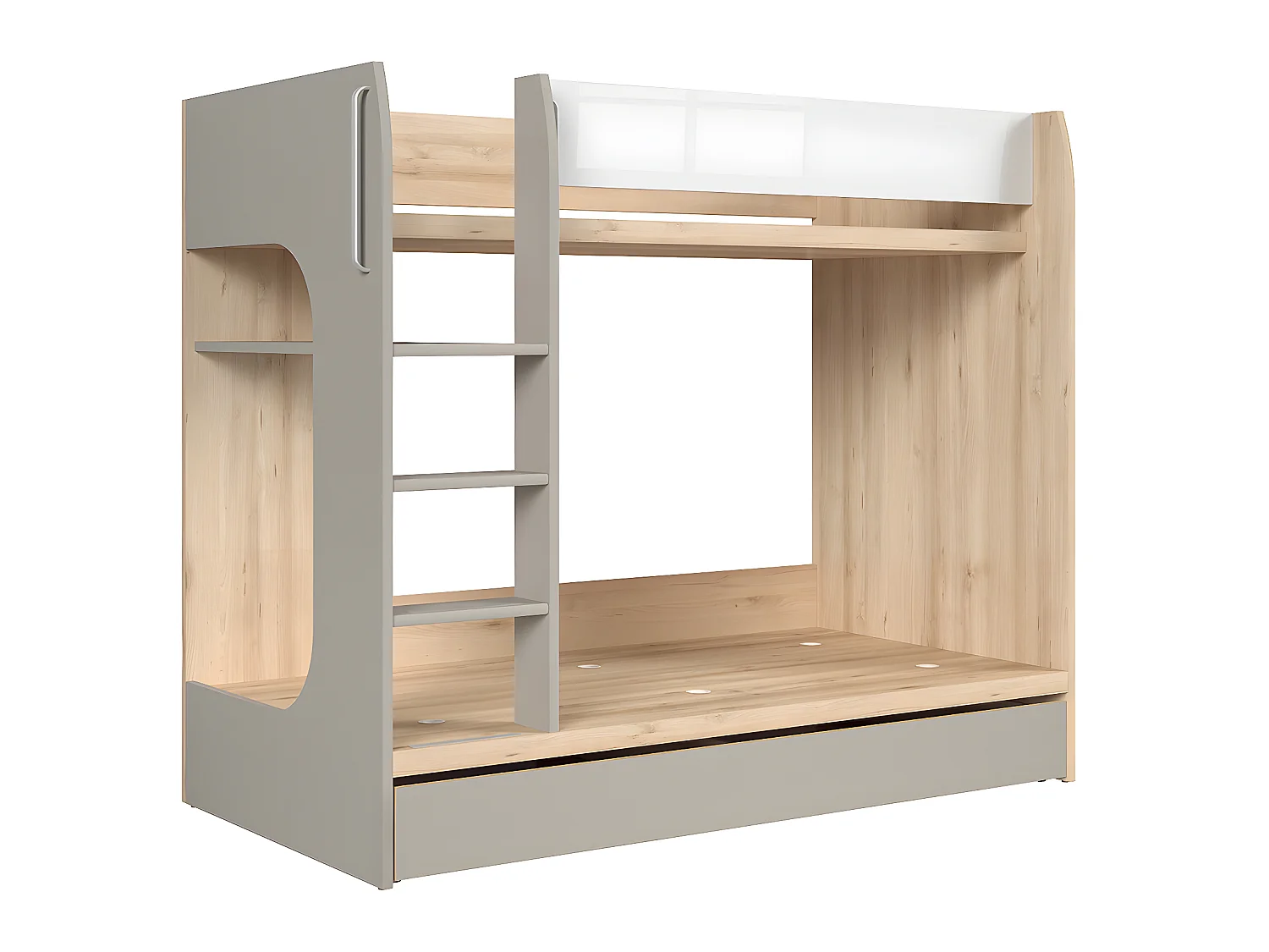 Lit superposé 80x180 sommier et tiroir inclus Stella Bois Gris et Blanc