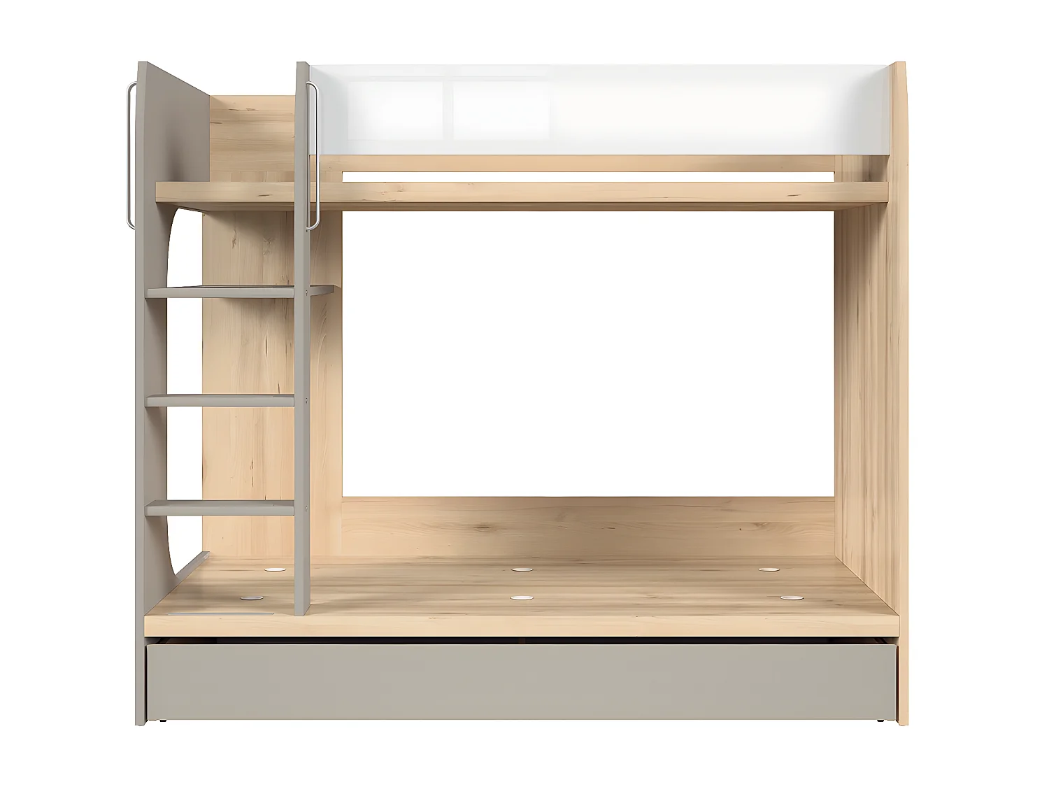 Lit superposé 80x180 sommier et tiroir inclus Stella Bois Gris et Blanc
