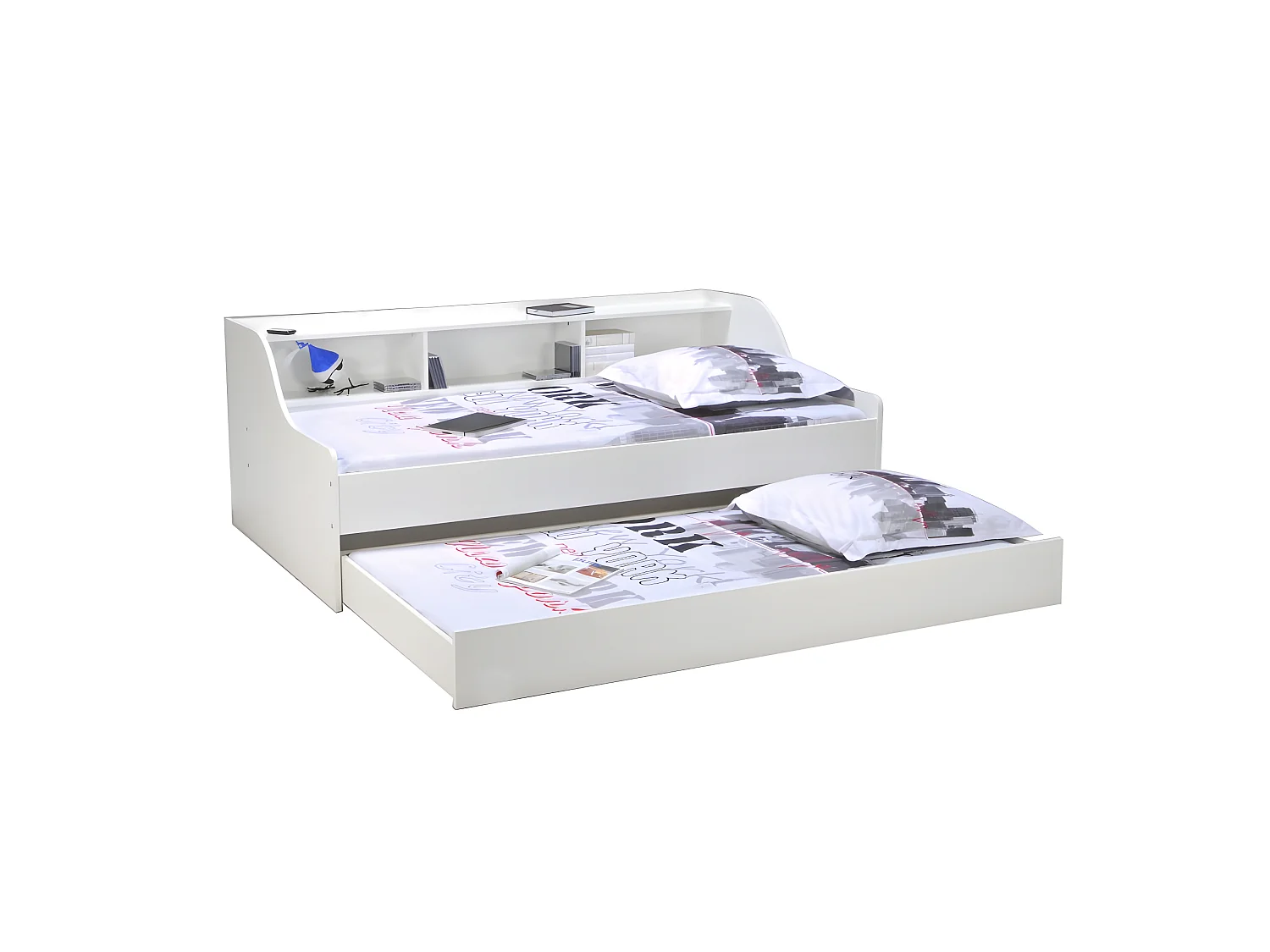 Lit PALMA 90x190 + étagère + 1 tiroir-lit / Blanc