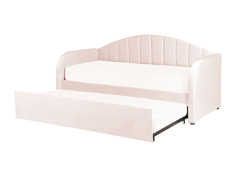 Łóżko wysuwane Welur EYBURIE 90 x 200 cm Pastelowy róż