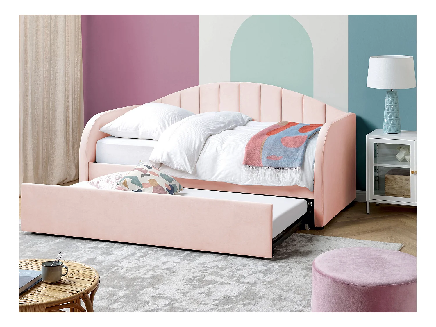 Onderschuifbed Fluweel EYBURIE 90 x 200 cm Pastelroze