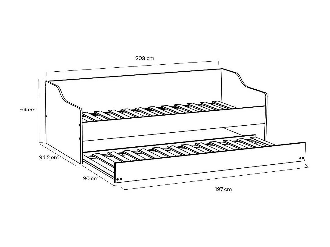 Lit gigogne SWEET 90x200 + 2 sommiers + 1 tiroir-lit/ Blanc