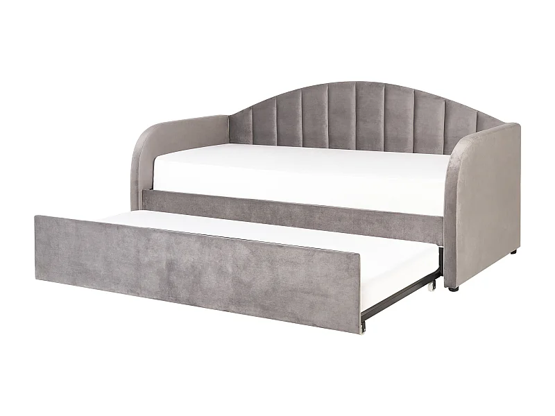 Lit gigogne Velours EYBURIE 90 x 200 cm Gris