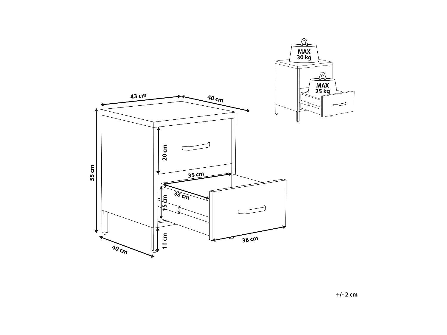 Mesita de noche 2 cajones MALAVI Metal Azul claro