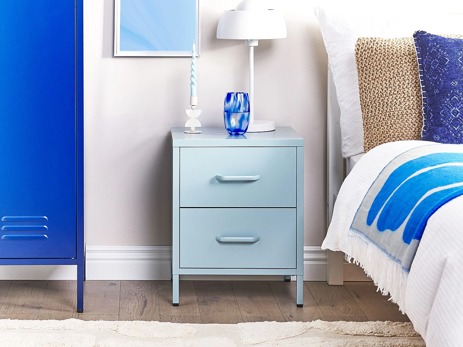 Comodino 2 cassetti MALAVI Metallo Azzurro