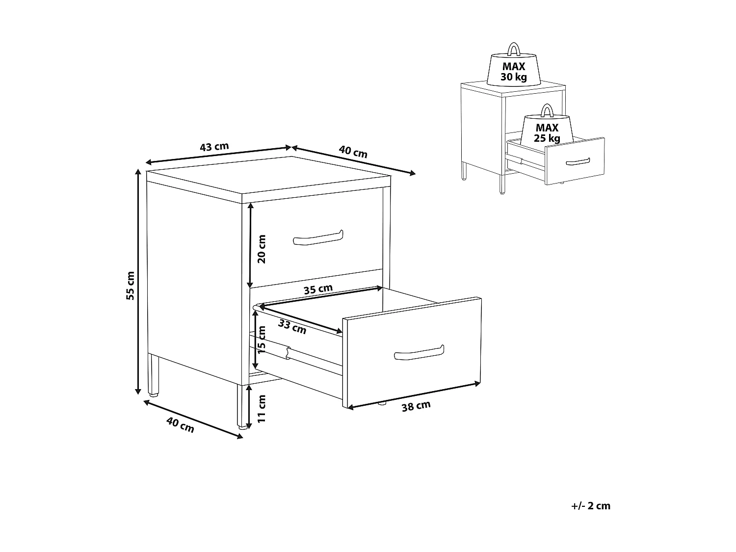 Comodino 2 cassetti MALAVI Metallo Azzurro