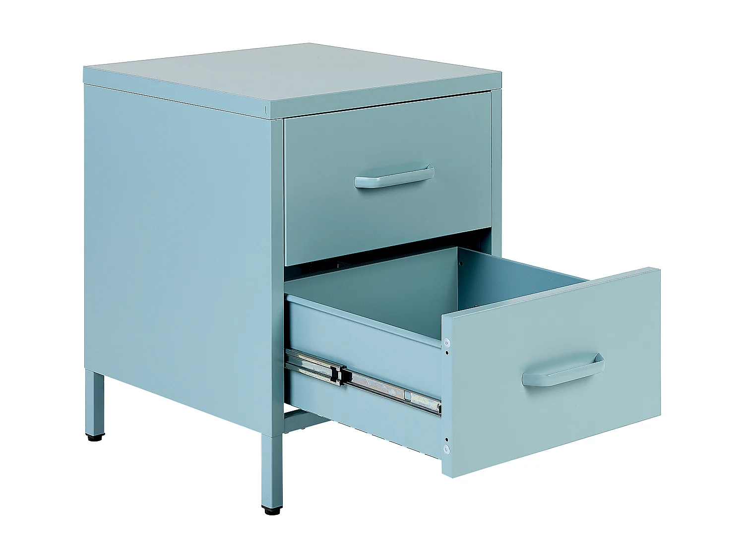 Mesita de noche 2 cajones MALAVI Metal Azul claro