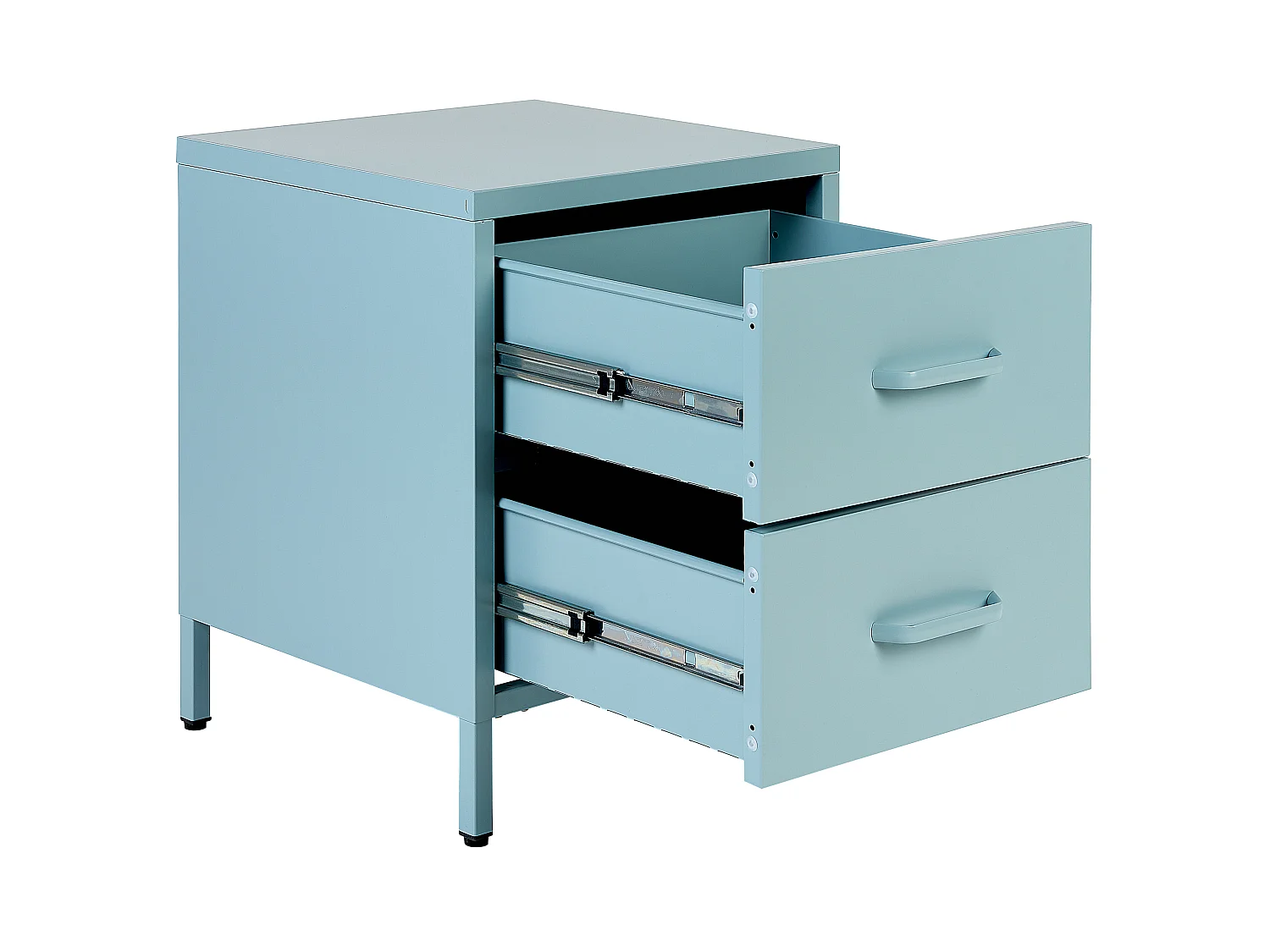 Nachttisch Stahl mit 2 Schubladen und 2 Griffen blau Industrie Look Malavi
