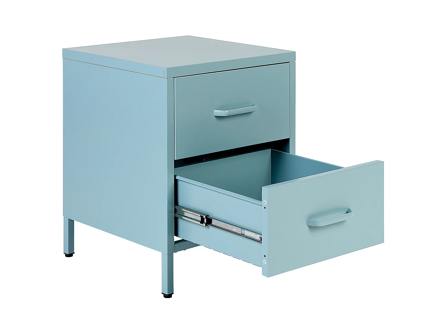 Nachttisch Stahl mit 2 Schubladen und 2 Griffen blau Industrie Look Malavi