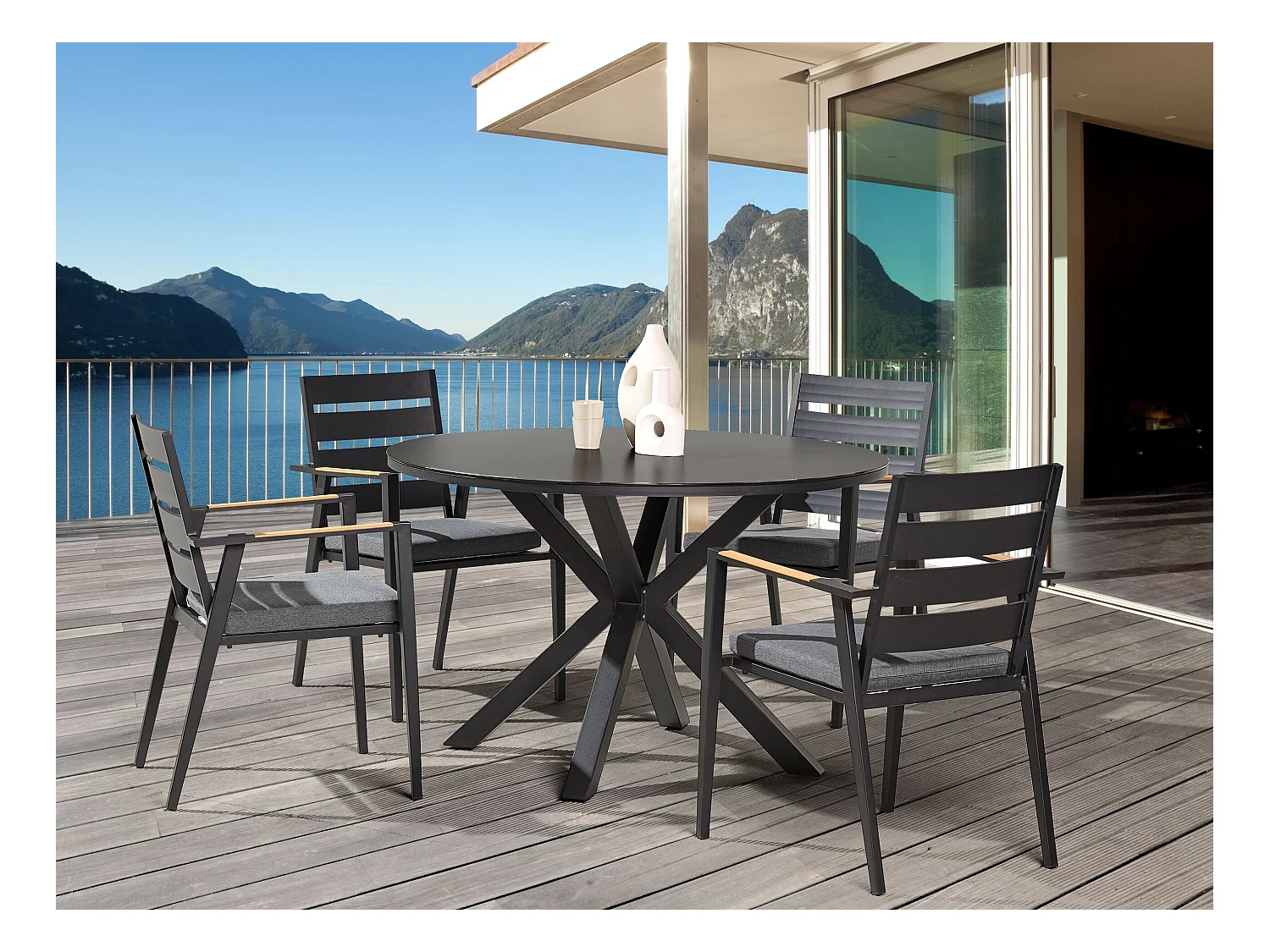 Tuin eettafel MALETTO 120 cm 120 cm Glas Zwart