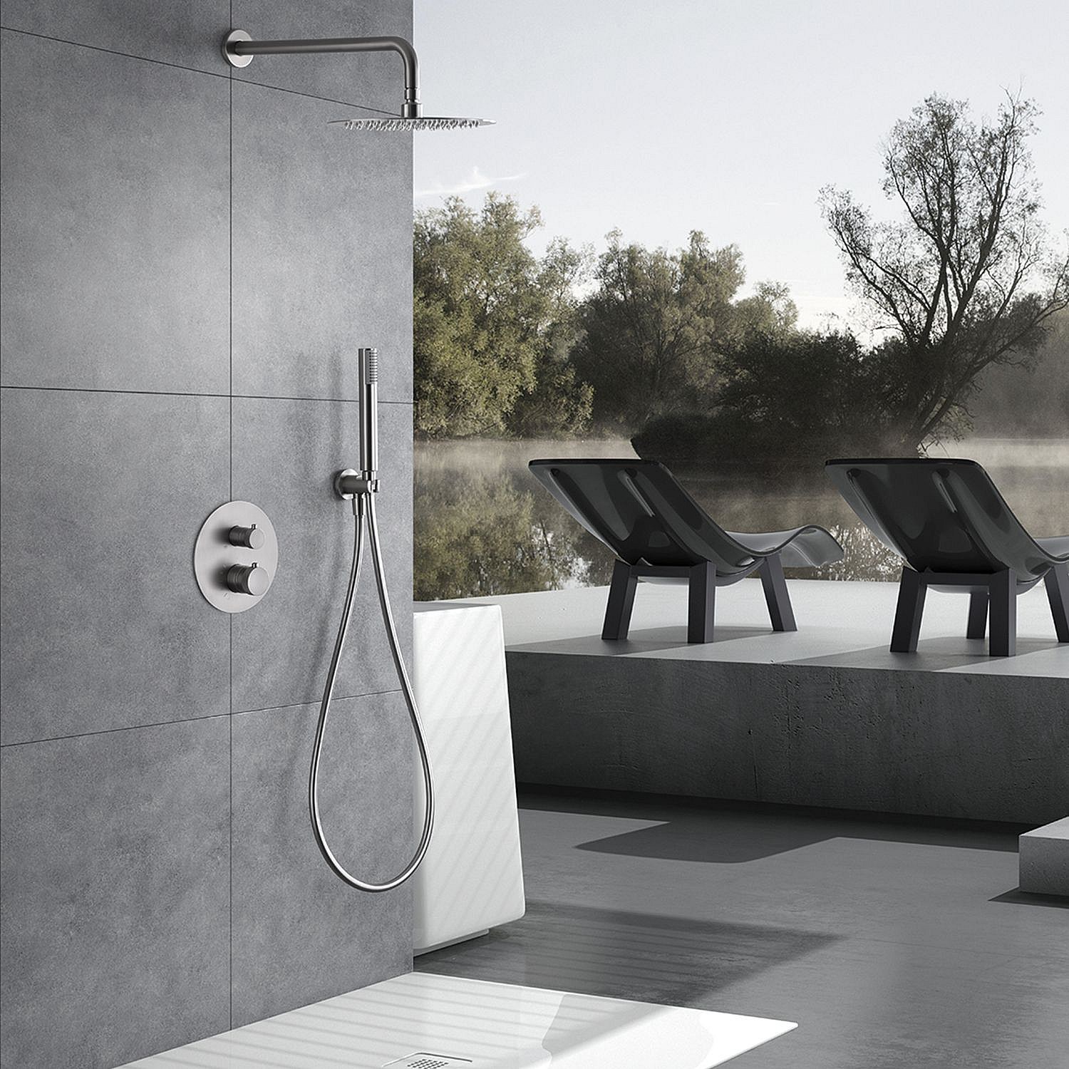 Ensemble de douche encastré Thermostatique IMEX LINE GTD038/NQ Nickel