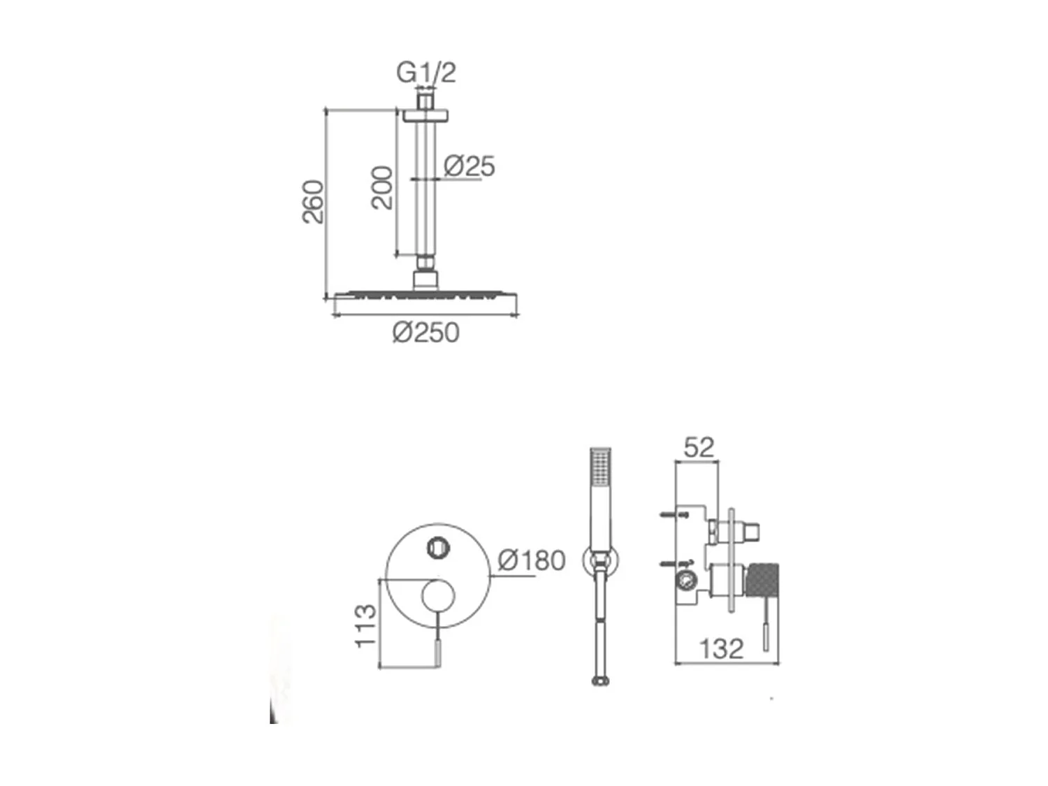Colonne de Douche Encastrée avec Mitigeur Mécanique or brossé  anti-calcaire - Design Moderne - LINE IMEX