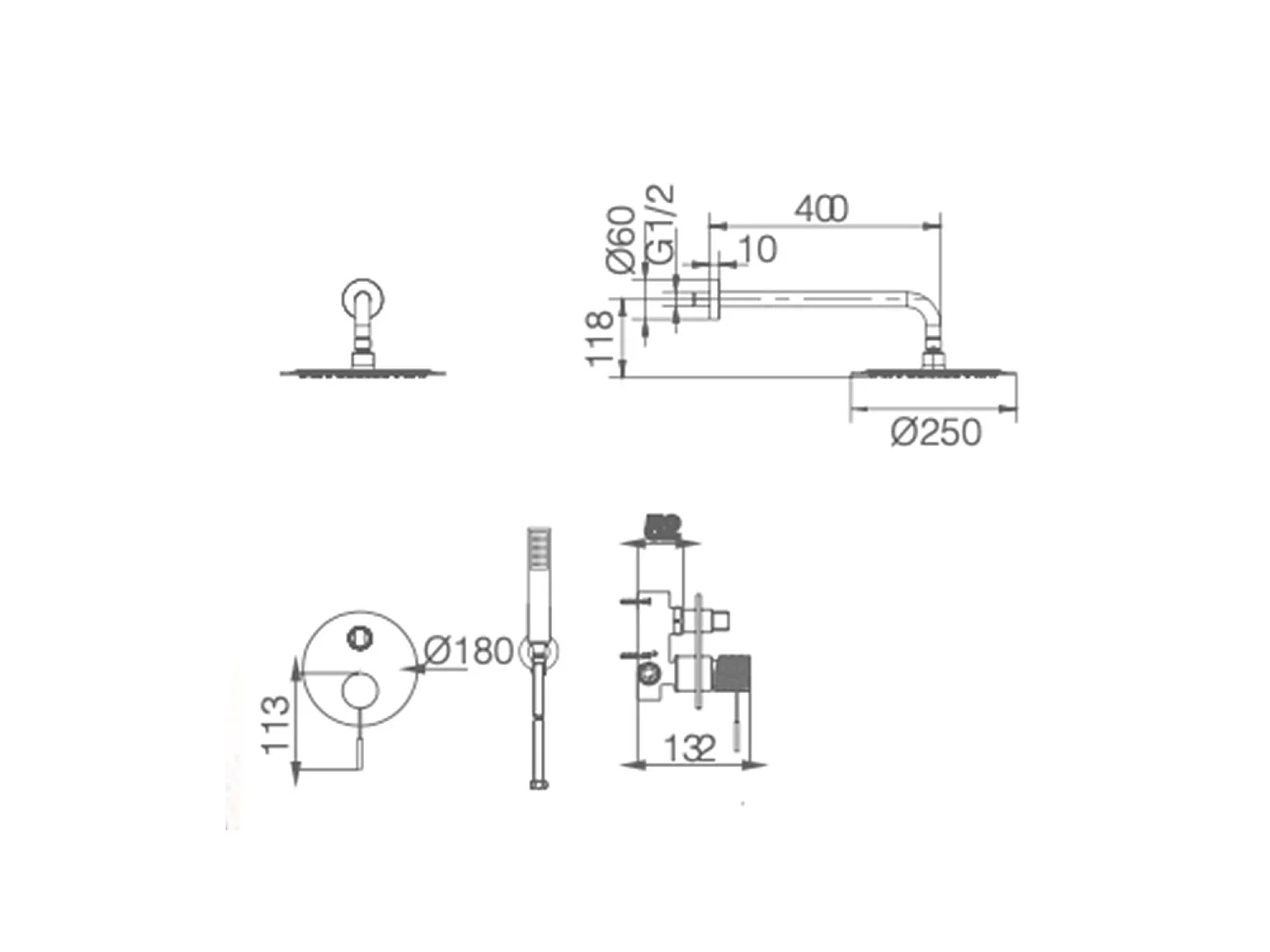 Ensemble de douche encastré IMEX LINE GPD038/BGM Black Gun Métal Cartouche céramique de 35 mm