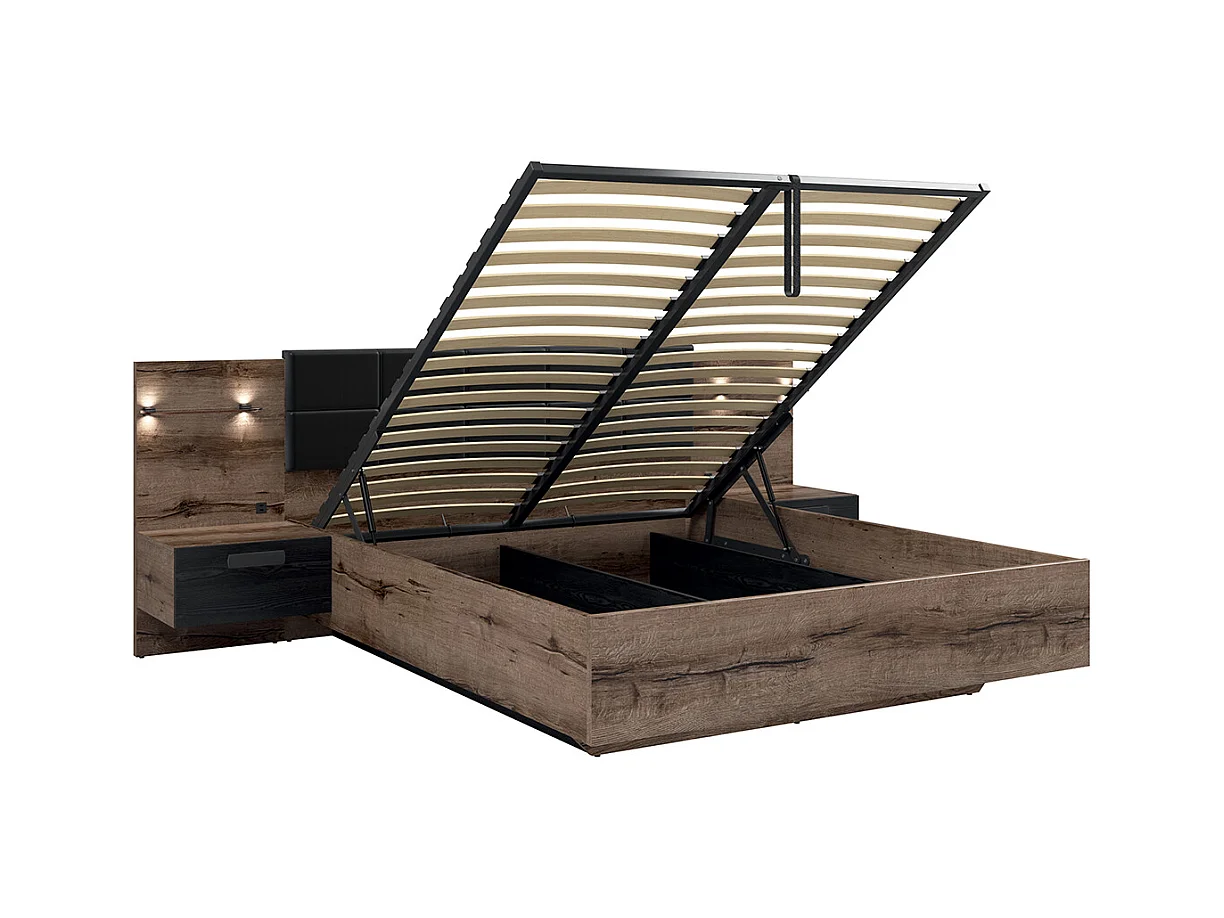 Letto con contenitore con base Romane marrone e nero 160x200