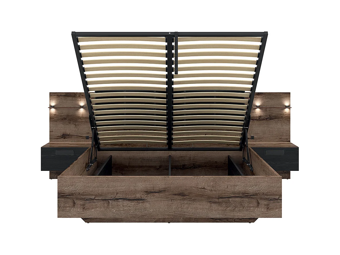 Letto con contenitore con base Romane marrone e nero 160x200