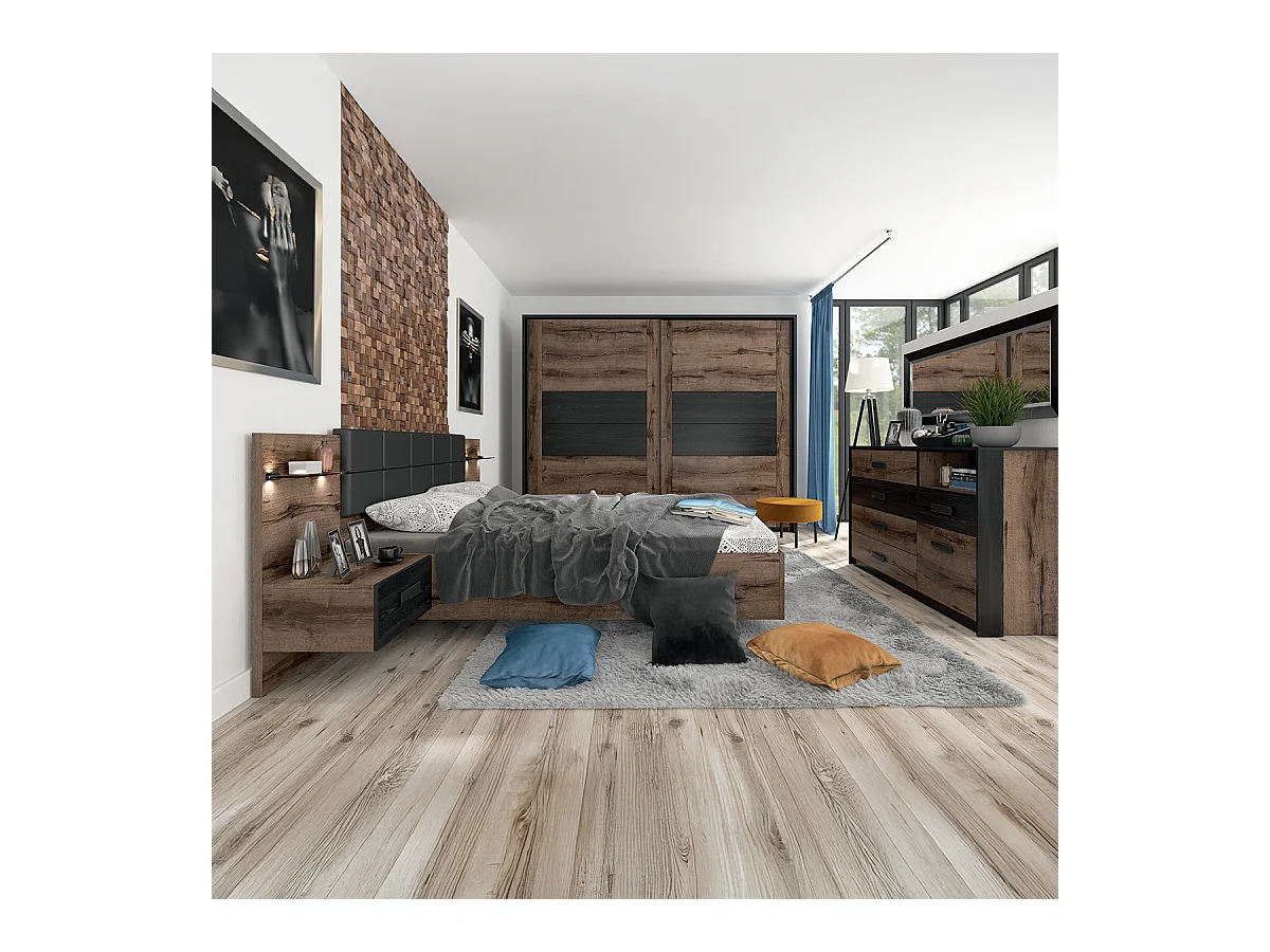 Letto con contenitore con base Romane marrone e nero 160x200