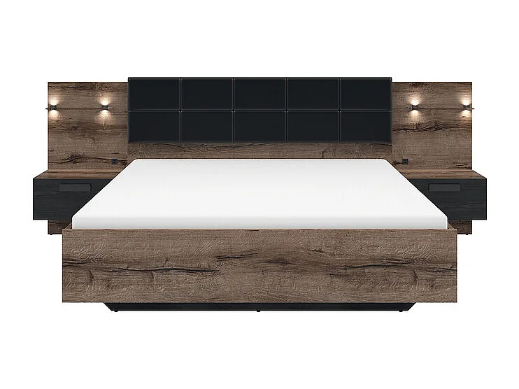 Bett Bettkasten 160x200 inkl. LED-Nachttisch und USB-Anschluss Romane Bois