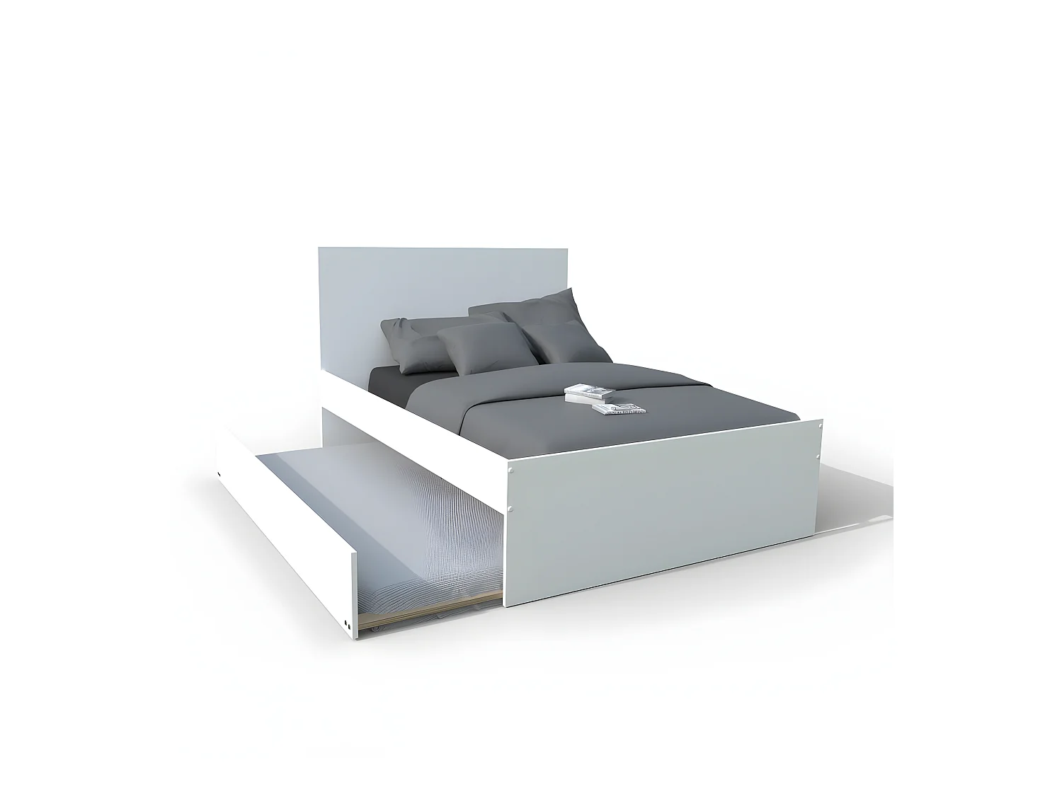 Lit double ALPHA 140x190 + 2 tiroirs + tiroir lit 90x190 avec sommier + chevet / Blanc