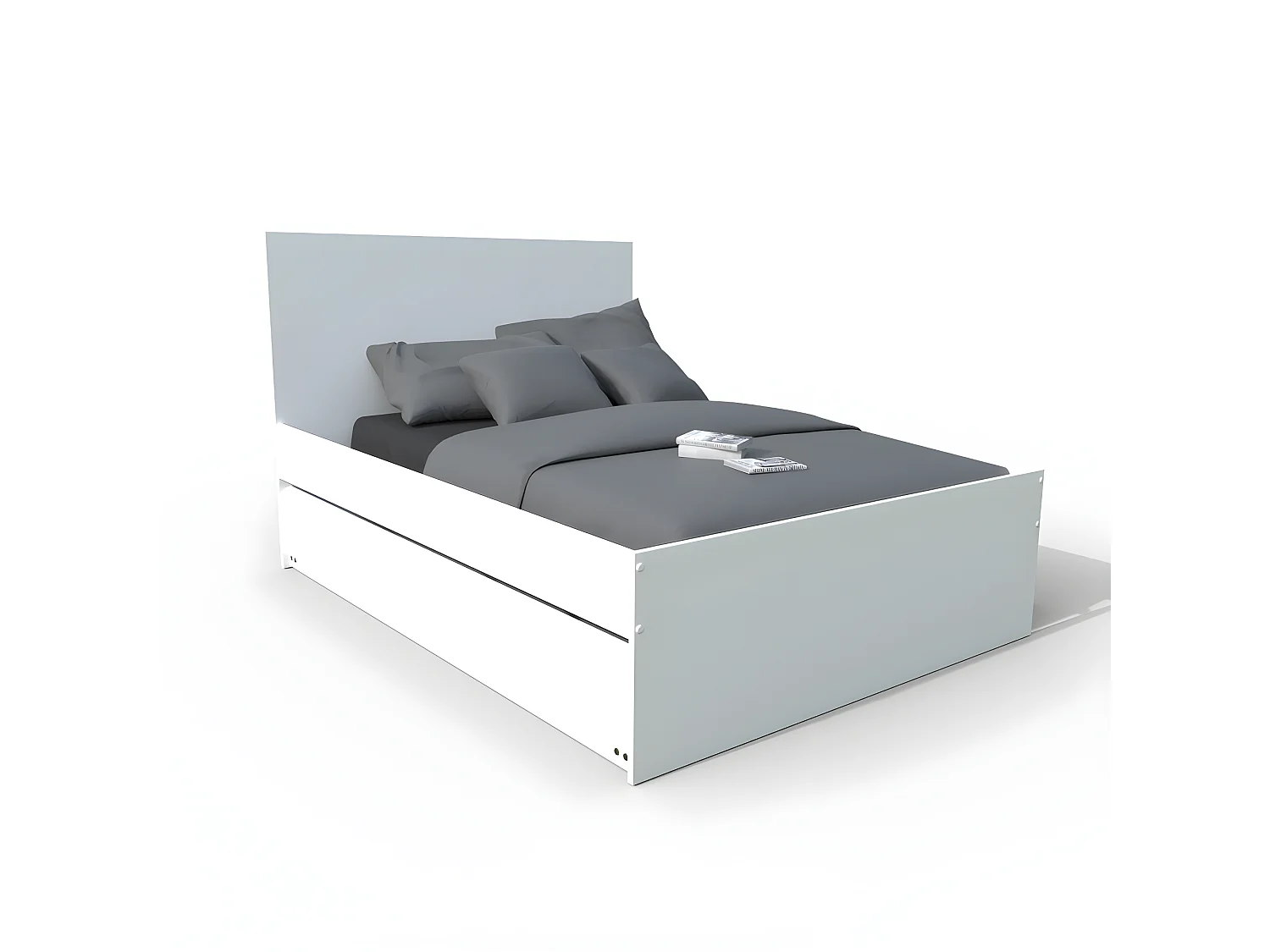 Lit double ALPHA 140x190 + 2 tiroirs + tiroir lit 90x190 avec sommier + chevet / Blanc