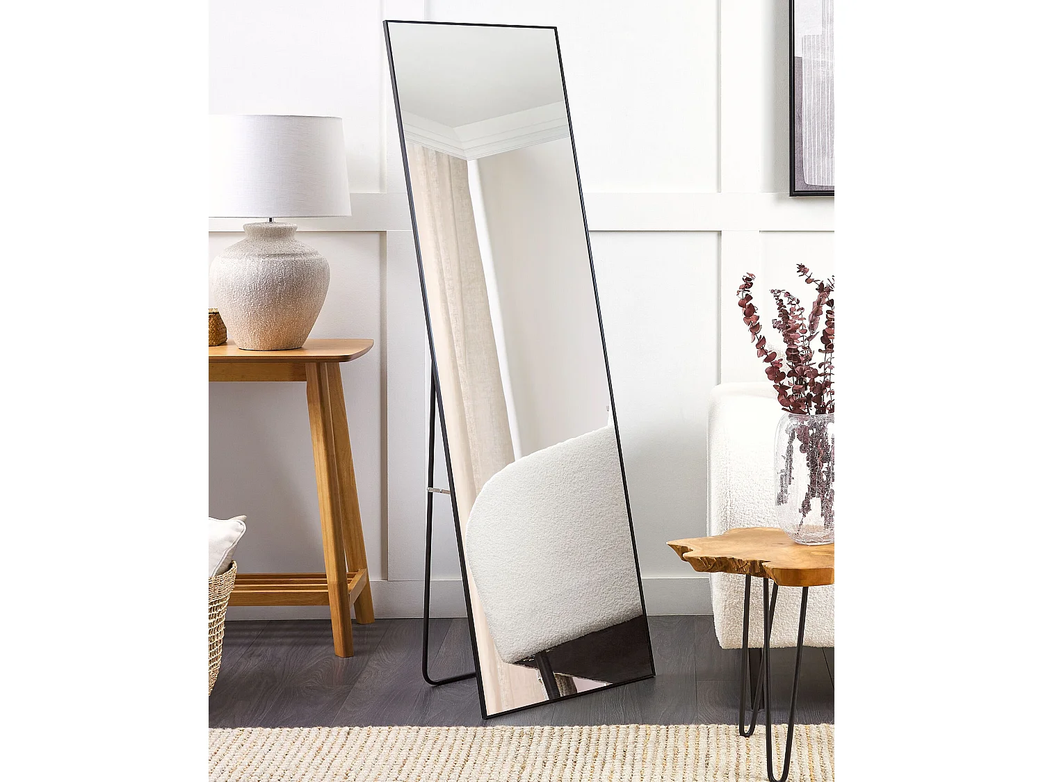 Standspiegel schwarz mit Rahmen 50 x 156 cm Ganzkörperspiegel Modern Beauvais