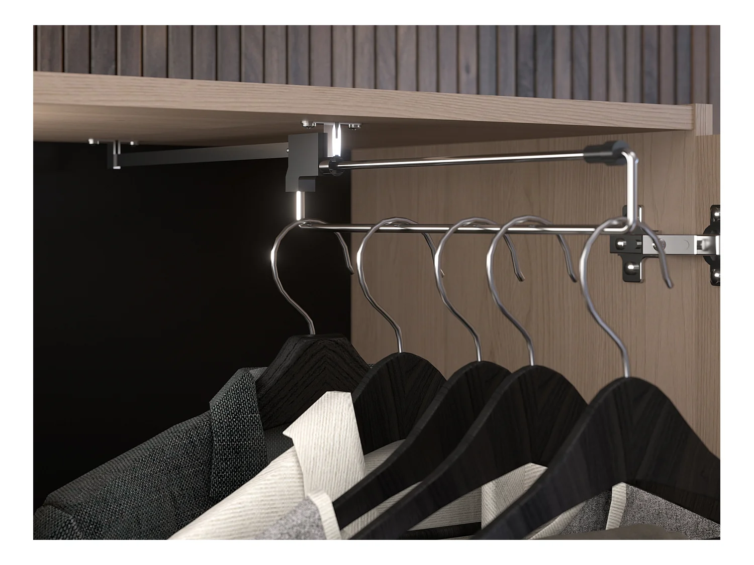 Lit pont 140 x 190 cm avec rangements - Avec LEDs - Coloris : Naturel et noir + Sommier - VELONA