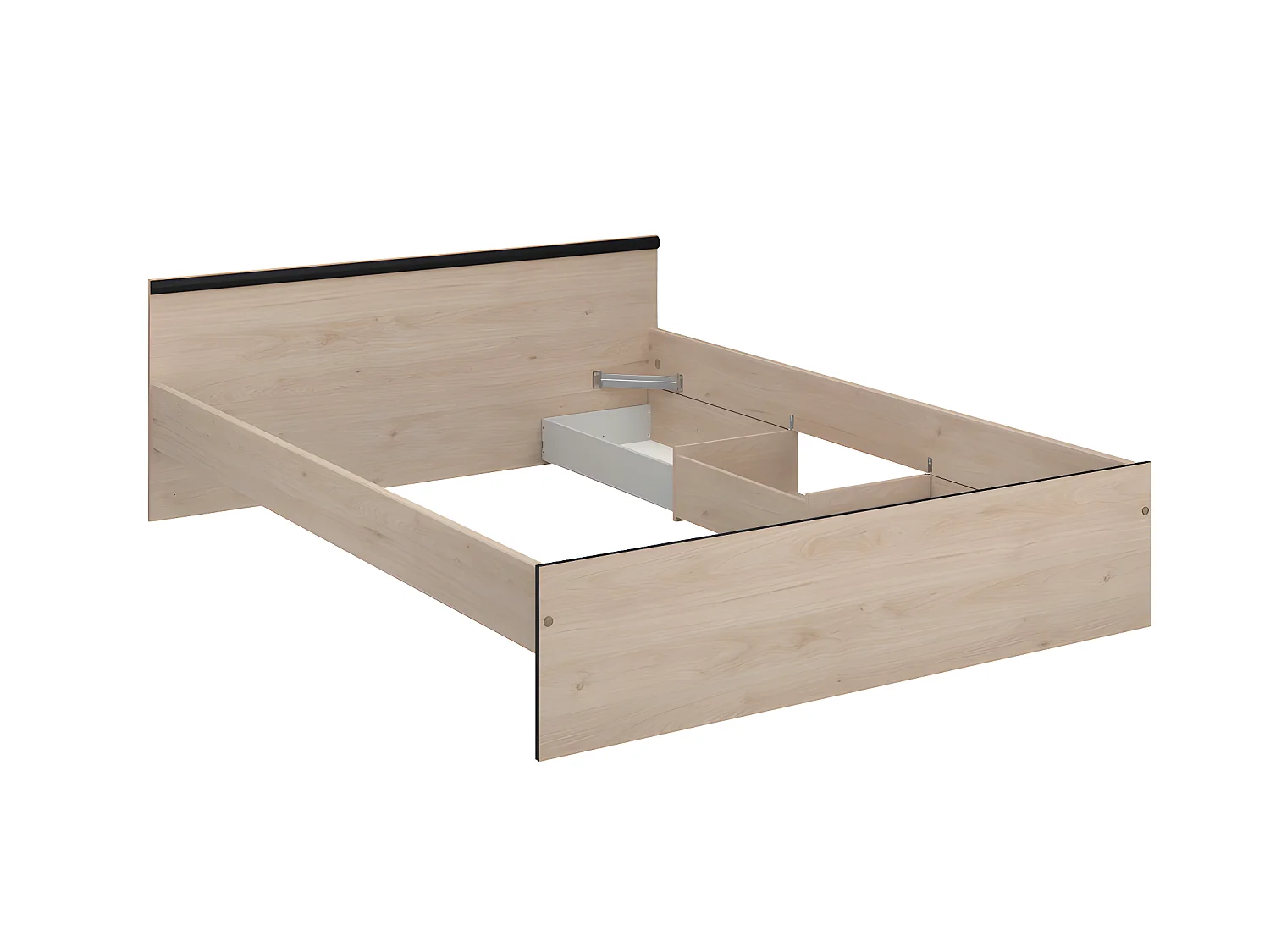 Cama con compartimentos 140 x 190 cm - 2 cajones y 1 estante - Color: natural + Somier - PABLO