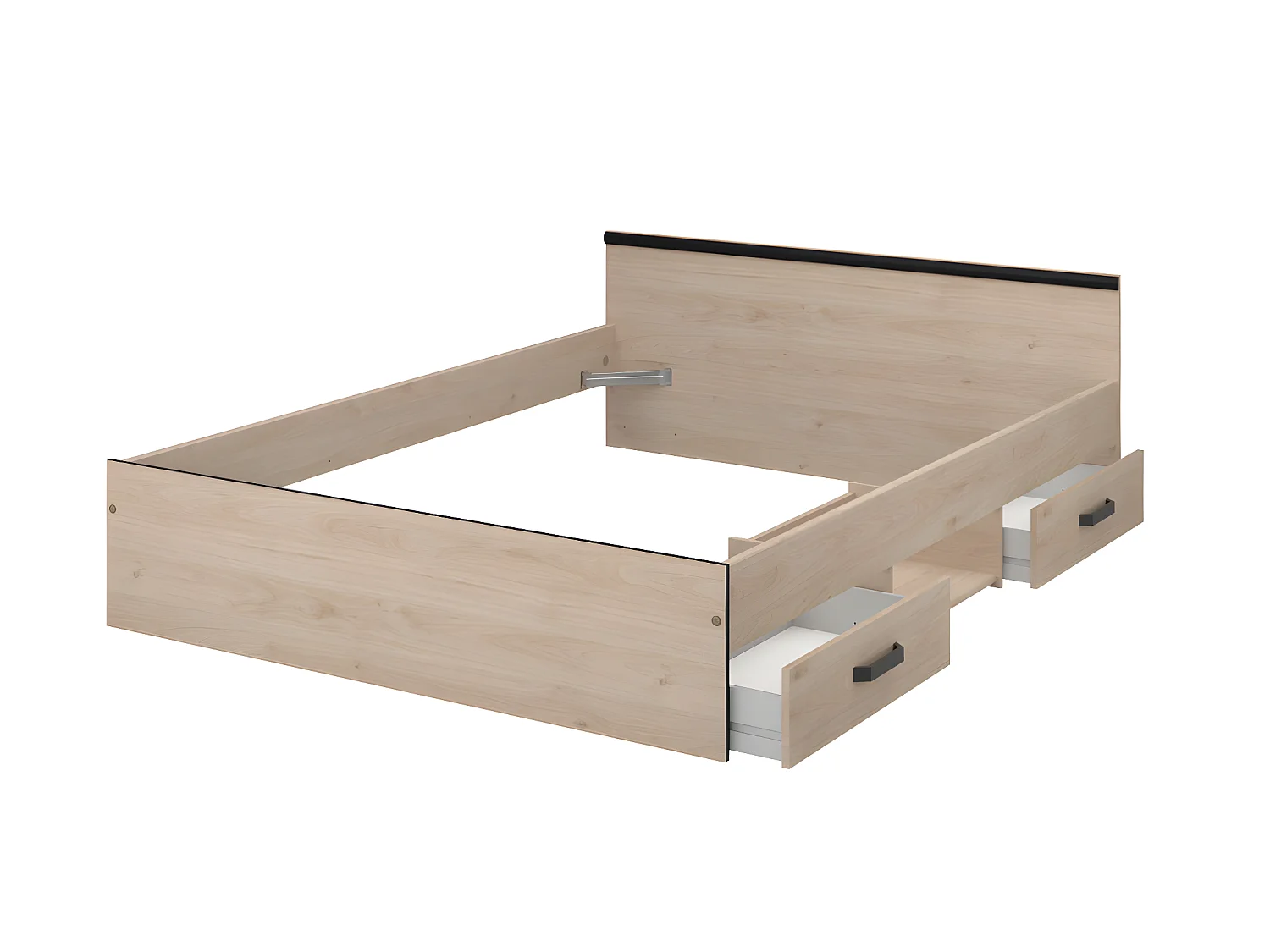 Cama con compartimentos 140 x 190 cm - 2 cajones y 1 estante - Color: natural + Somier - PABLO