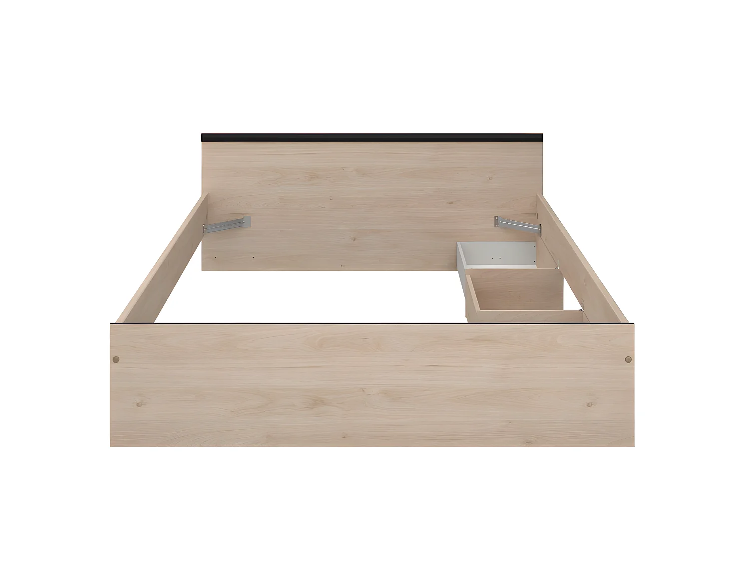 Cama con compartimentos 140 x 190 cm - 2 cajones y 1 estante - Color: natural + Somier - PABLO