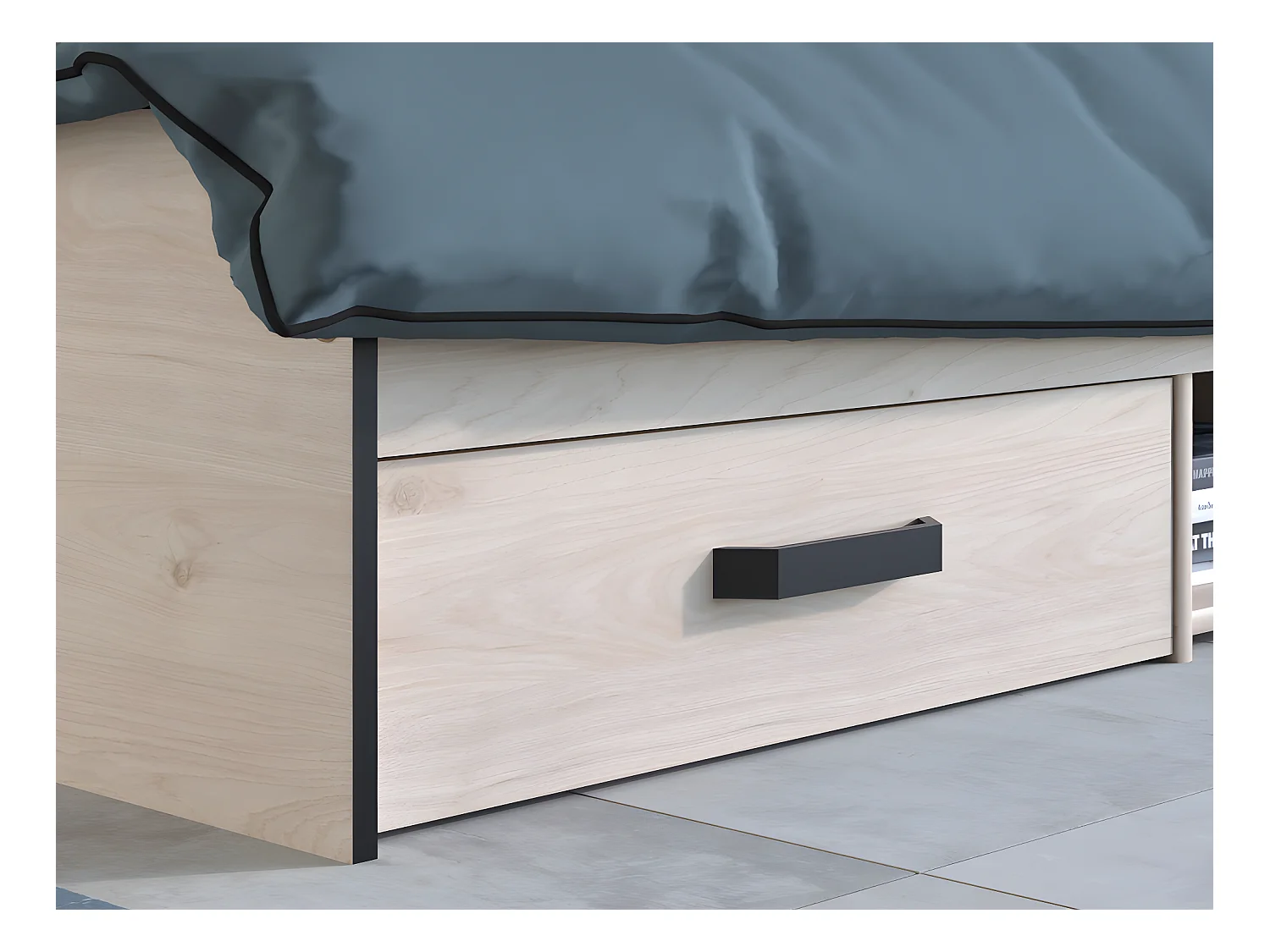 Cama con compartimentos 140 x 190 cm - 2 cajones y 1 estante - Color: natural + Somier - PABLO