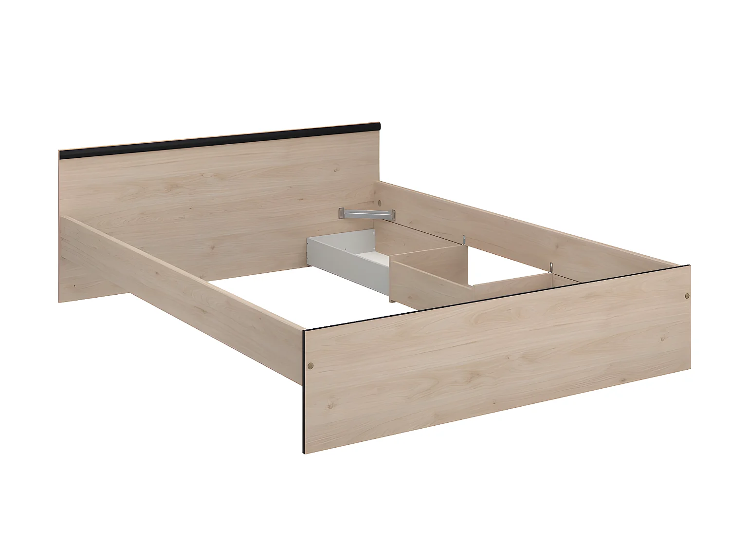 Bett mit 2 Schubladen & 1 Ablage + Lattenrost - 140 x 190 cm - Naturfarben - PABLO