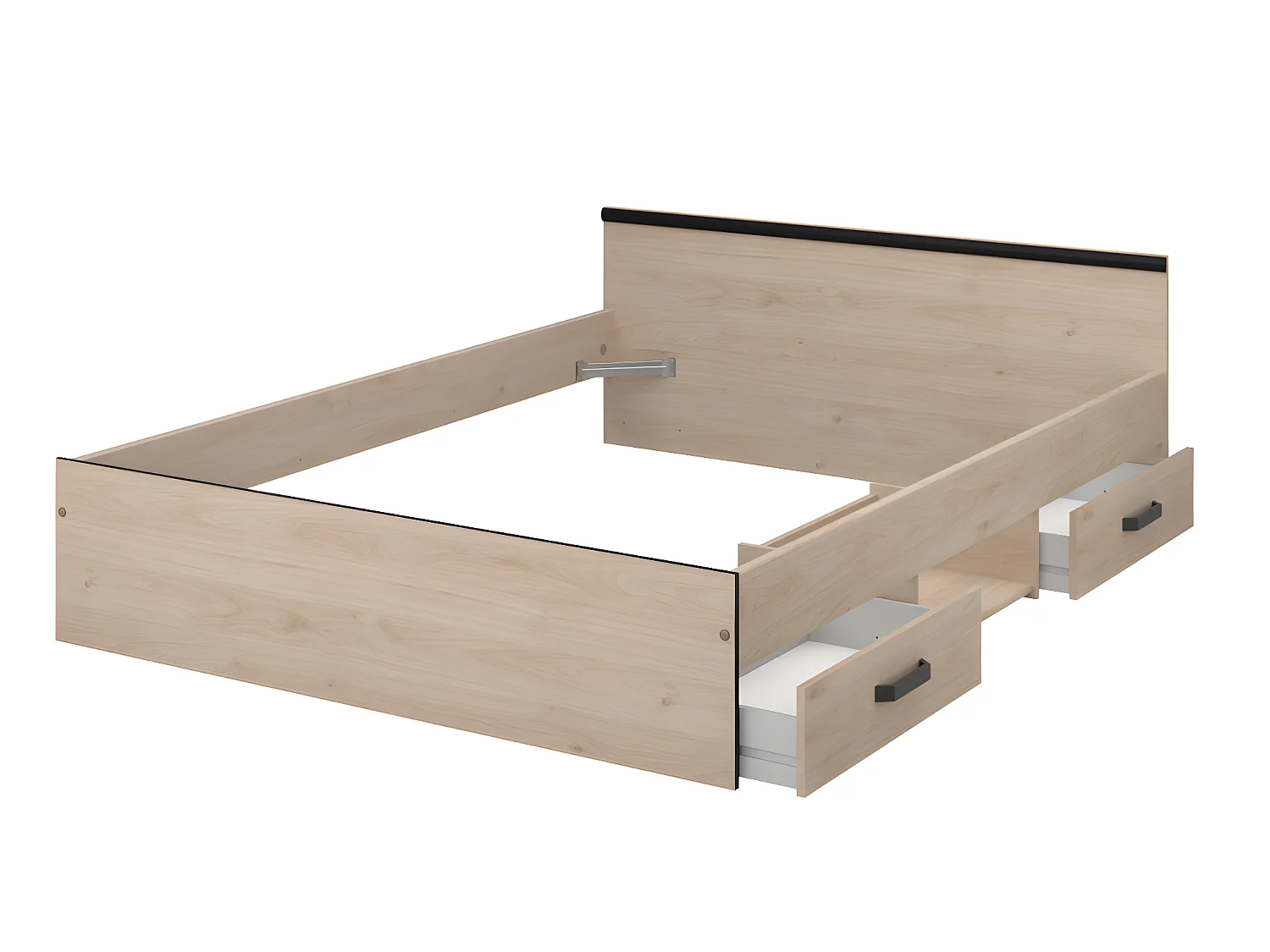 Bett mit 2 Schubladen & 1 Ablage + Lattenrost - 140 x 190 cm - Naturfarben - PABLO