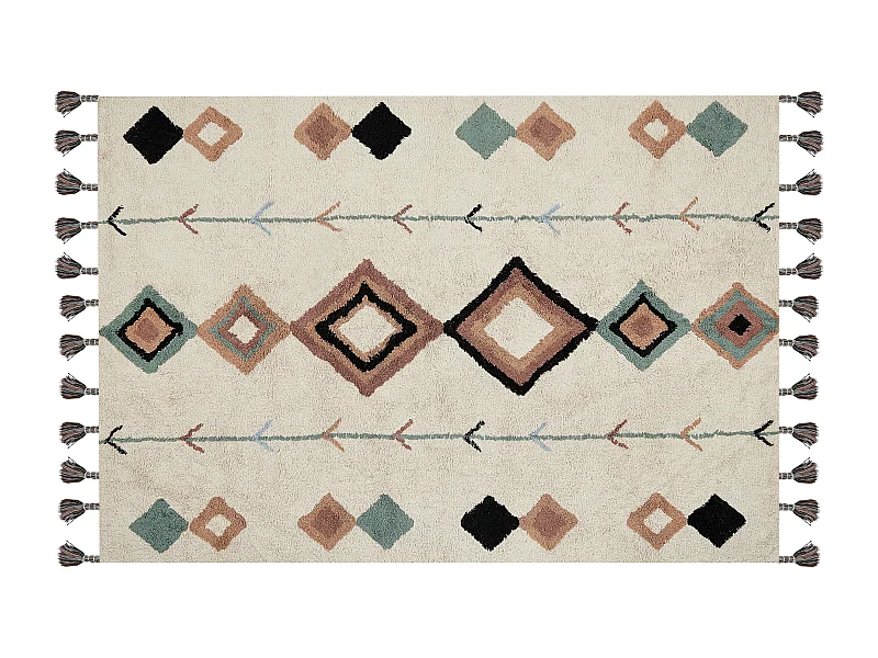 Teppich Baumwolle geometrisches Muster beige/bunt 140 x 200 cm Boho Eskisehir