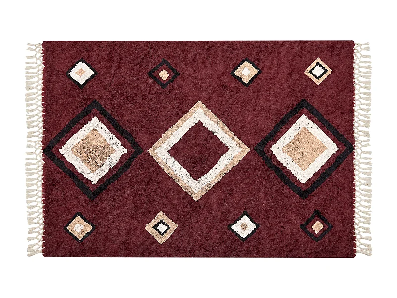 Teppich Baumwolle geometrisches Muster rot 160 x 230 cm mit Quasten Boho Siirt