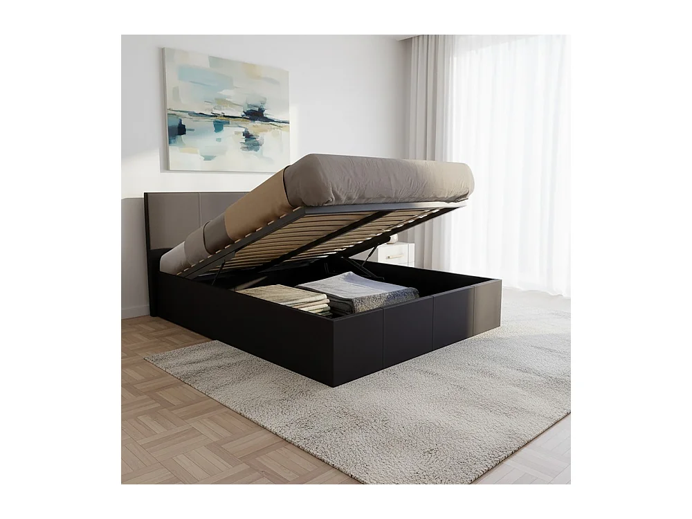 Lit coffre 160x200 BARCELONA + 1 sommier / Noir