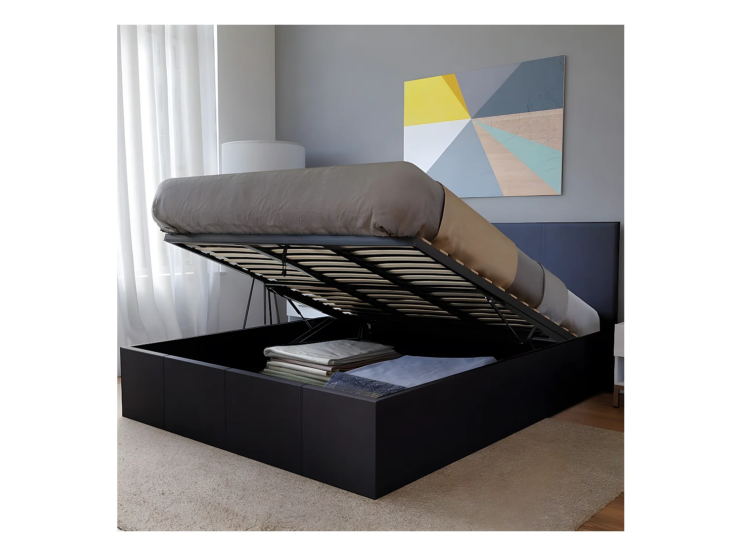 Lit coffre BARCELONA 160x200 + 1 sommier / Noir