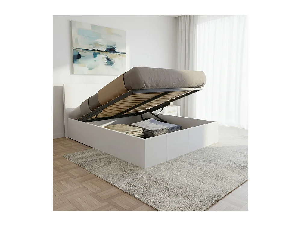 Lit coffre 160x200 BARCELONA + 1 sommier / Blanc