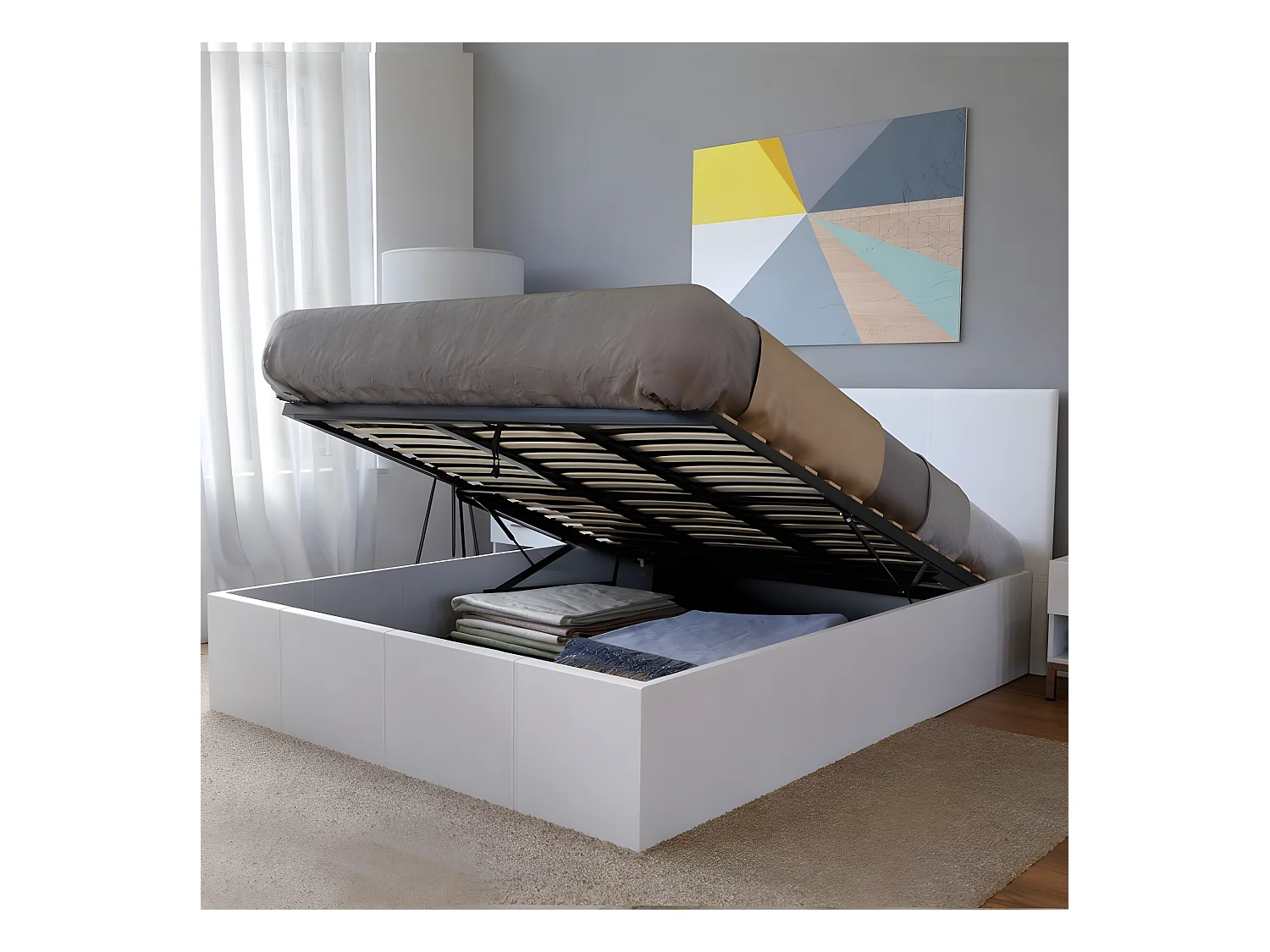 Lit coffre BARCELONA 160x200 + 1 sommier / Blanc