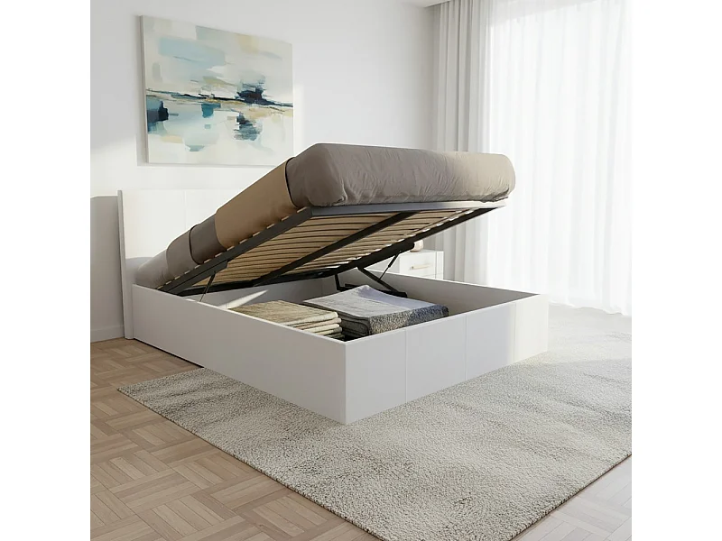 Lit coffre 160x200 BARCELONA + 1 sommier / Blanc