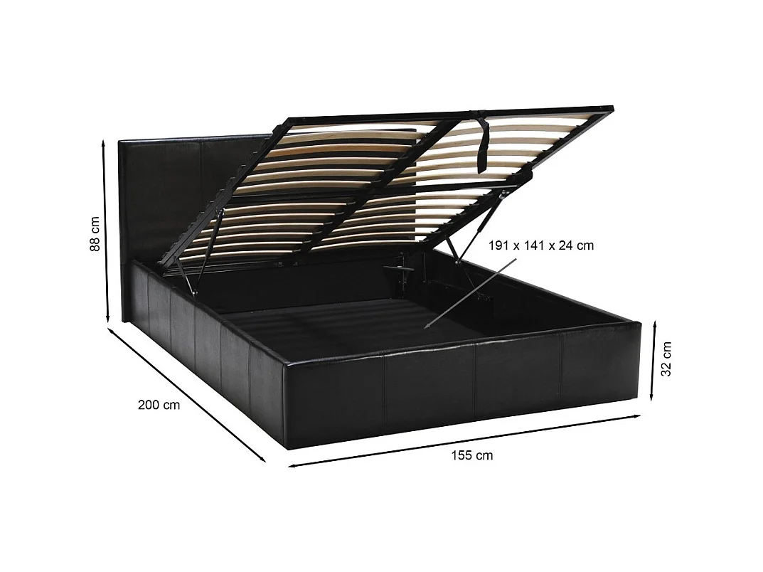 Lit coffre 140x190 BARCELONA + 1 sommier / Noir