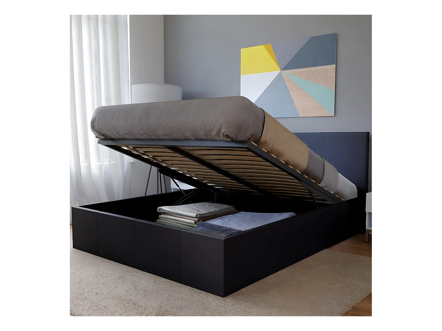 Lit coffre BARCELONA 140x190 + 1 sommier / Noir