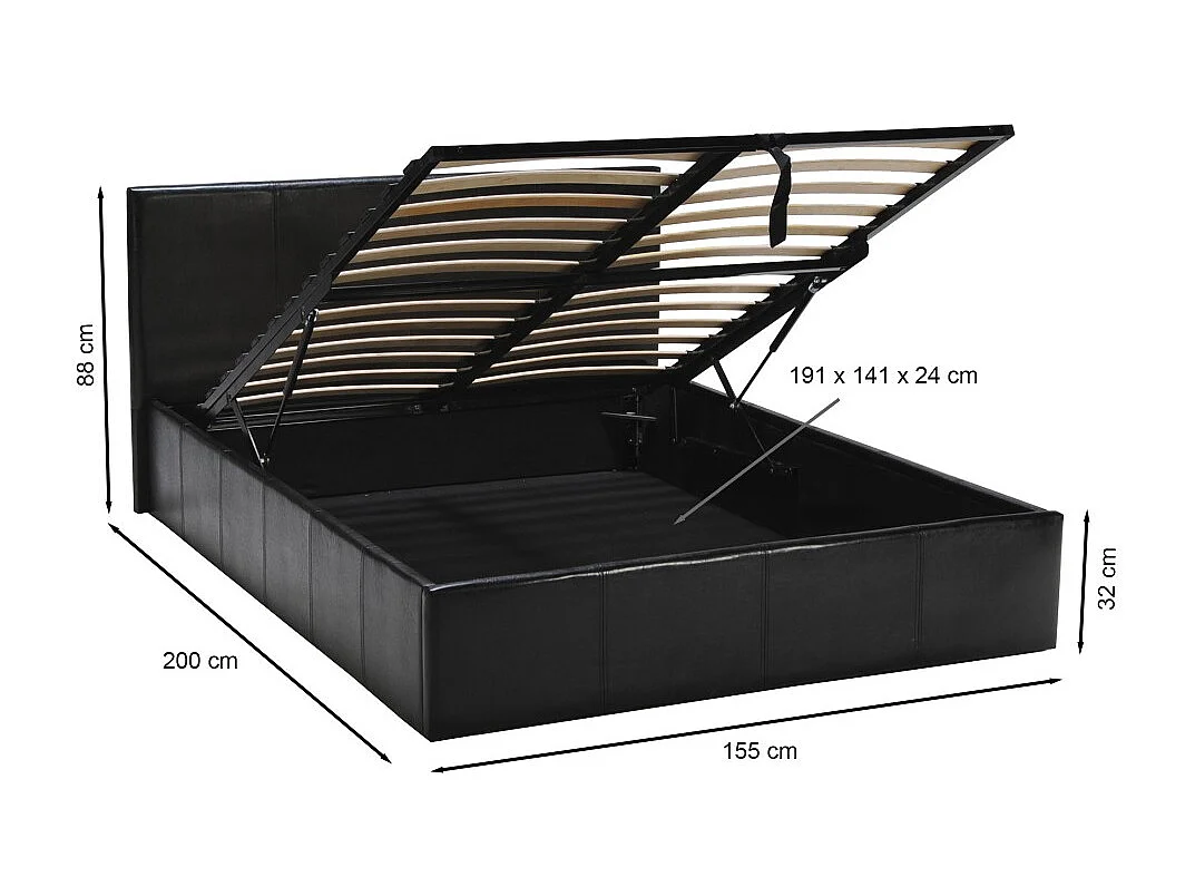 Lit coffre 140x190 BARCELONA + 1 sommier / Noir